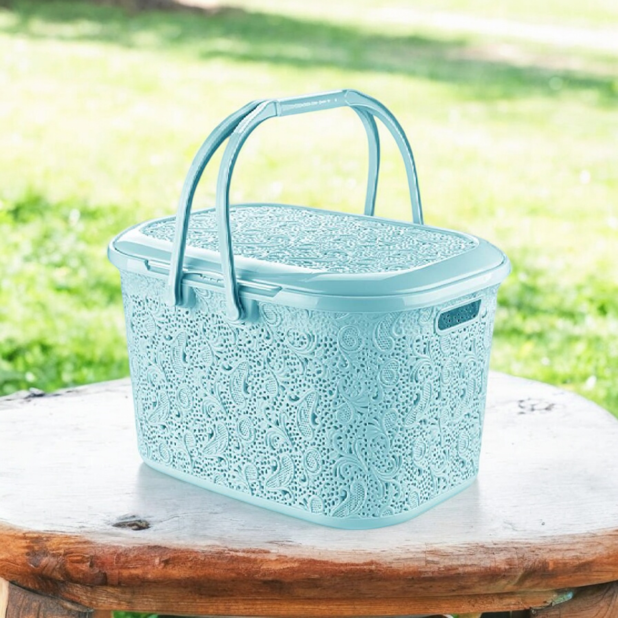 Hobby Life Plastic Picnic Lace Basket 28L Turquoise 071303