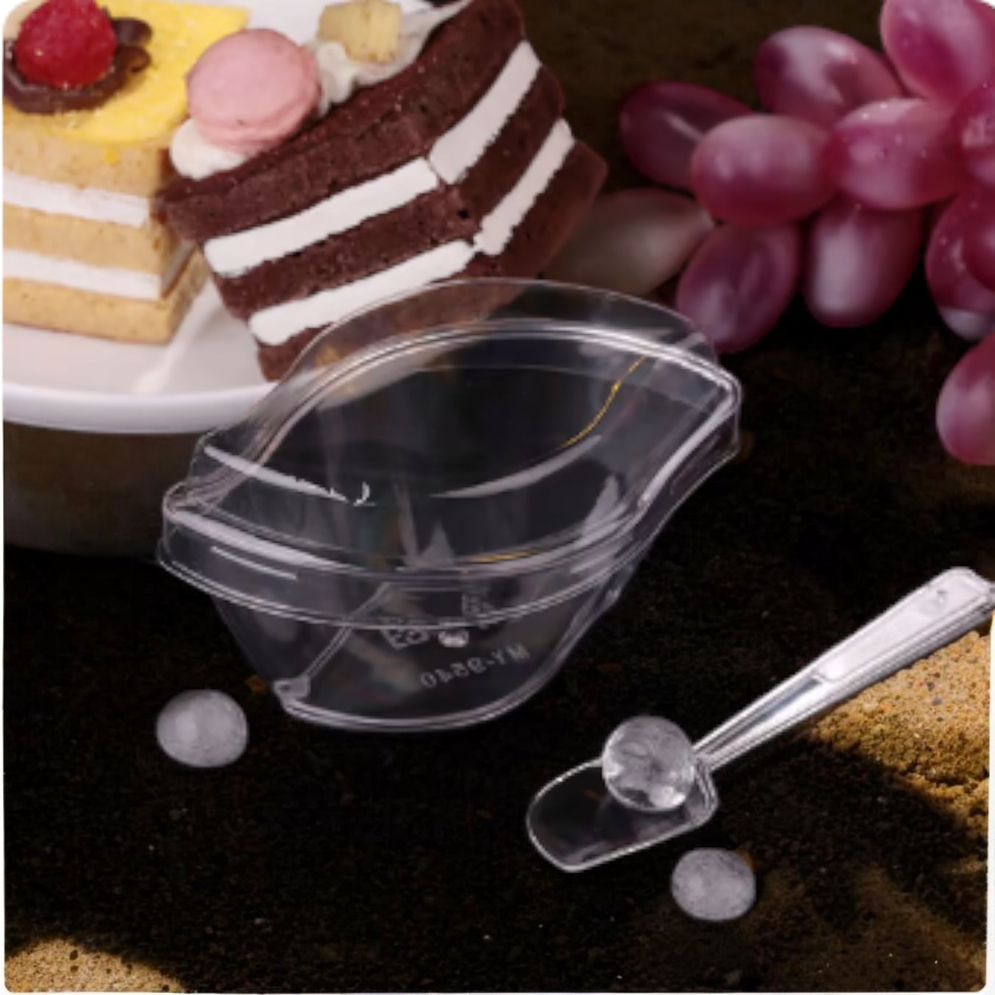 Acrylic Mini Dessert Cup 90ml Wave Leave Shape with Lid 25pcs