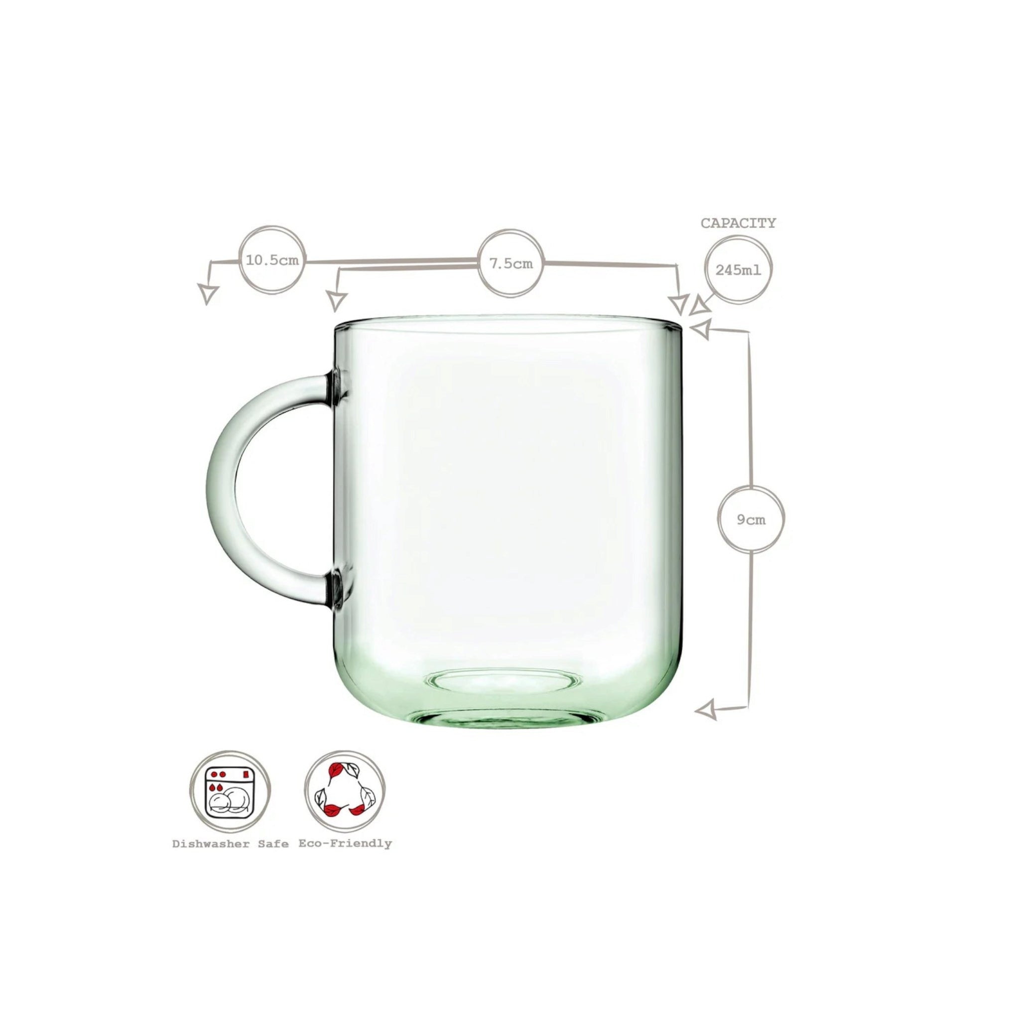 Pasabahce Recycle Glass Coffee Mug 245ml 2pack