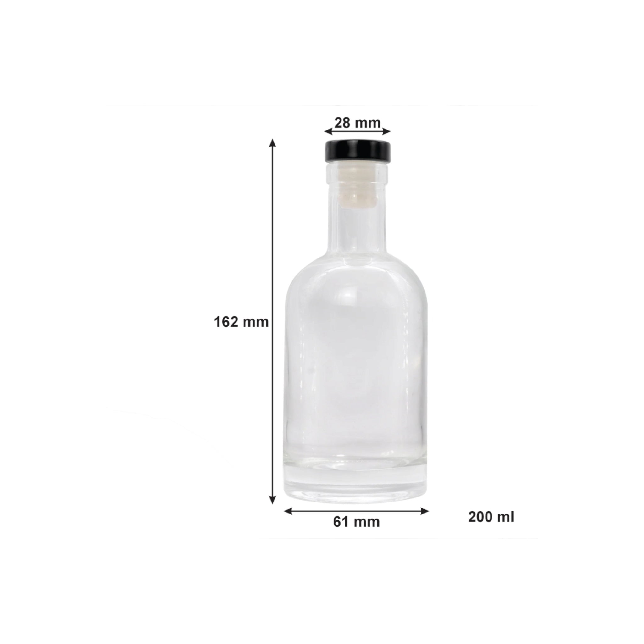 Regent Glass Gin Bottle with Black Stopper 200ml