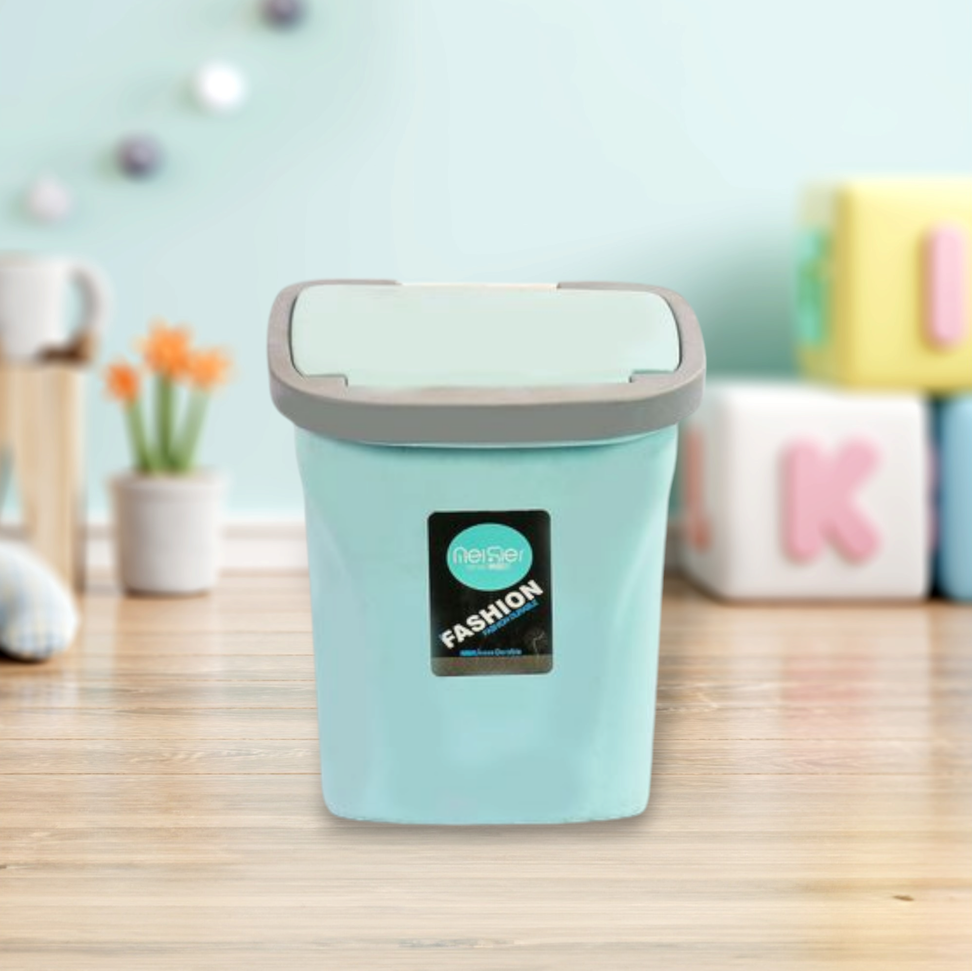 Wastepaper Dustbin Square with Push Flip-Top Lid Turquoise