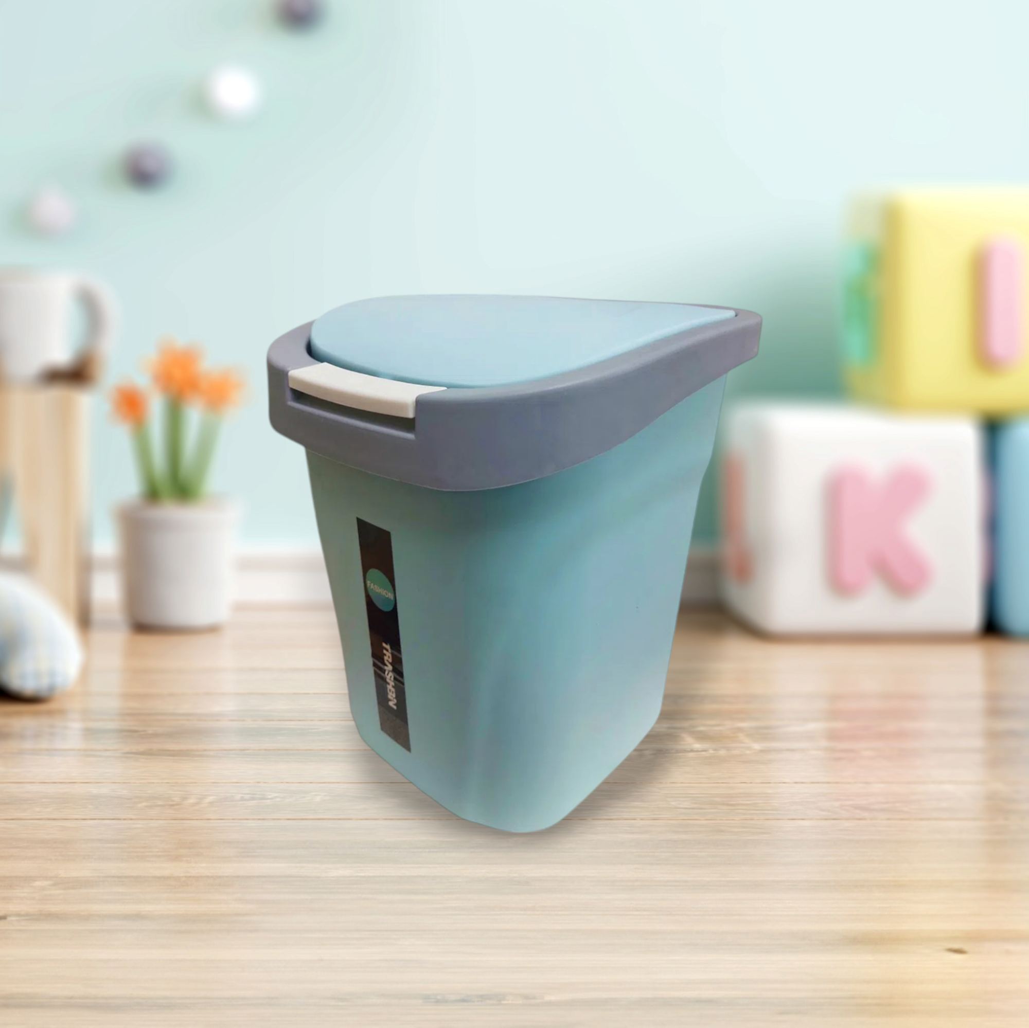 Wastepaper Dustbin Square with Push Flip-Top Lid Turquoise