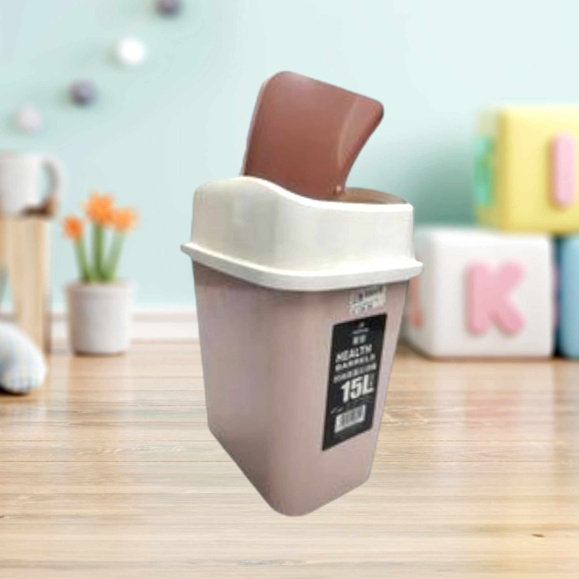 Wastepaper Dustbin 15L Square with Swing-Top Lid Pink