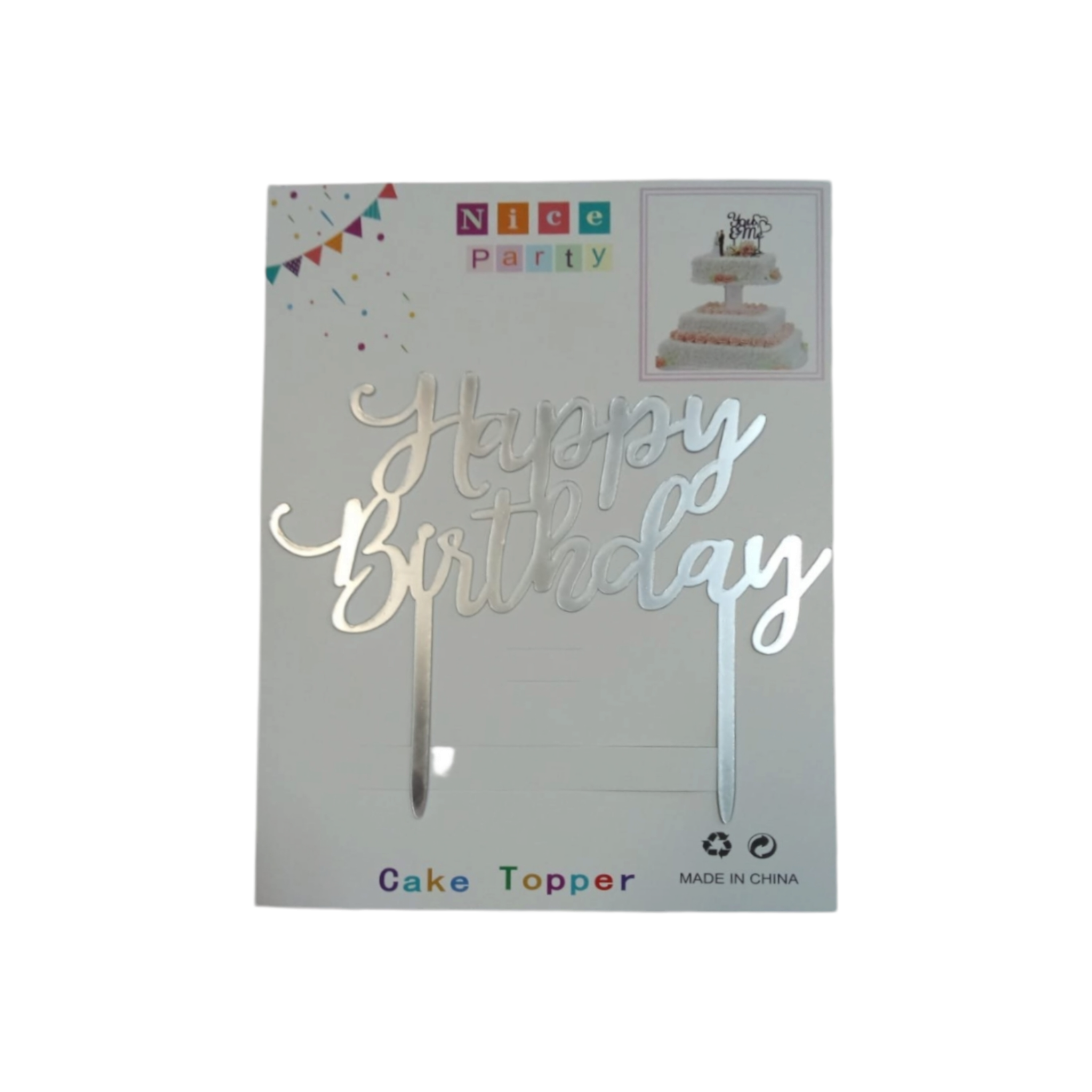 Acrylic Cake Topper Happy Birthday Silver