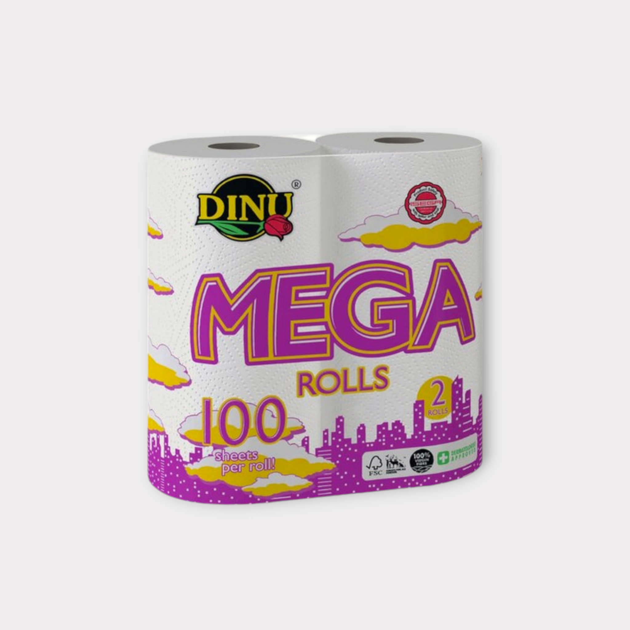 Dinu Mega Kitchen Towel White 260x220mm 100-Sheets per roll 2pack