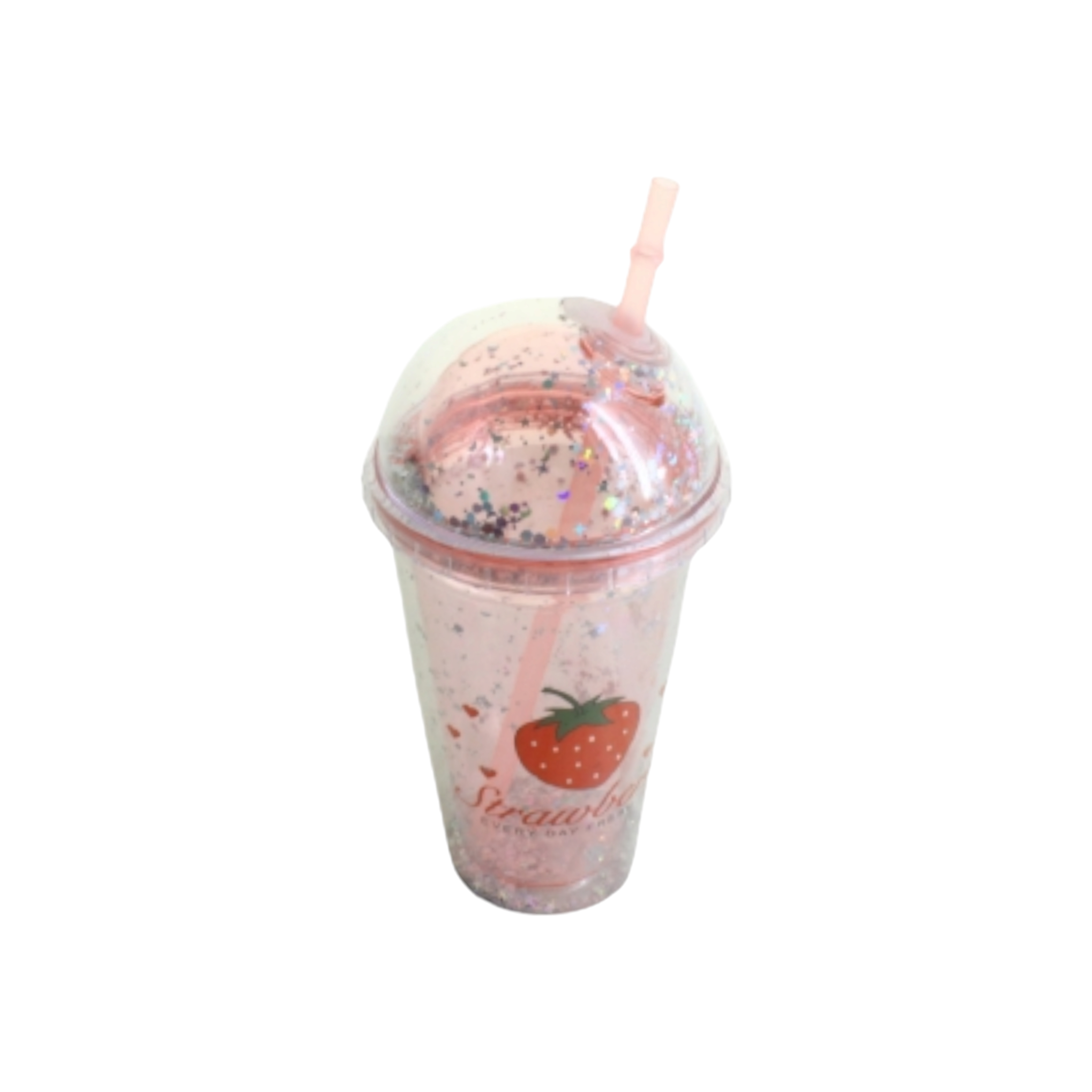 Acrylic Smoothie Tumbler 450ml with Straw  Dome Strawberry Print Cup XBOT131