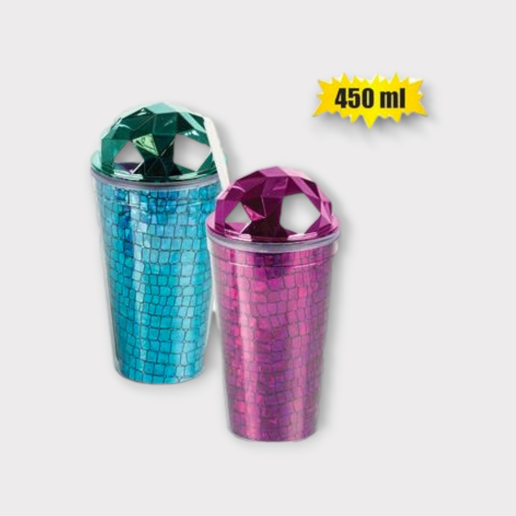 Acrylic Smoothie Tumbler 450ml with Straw Double Wall Glitter