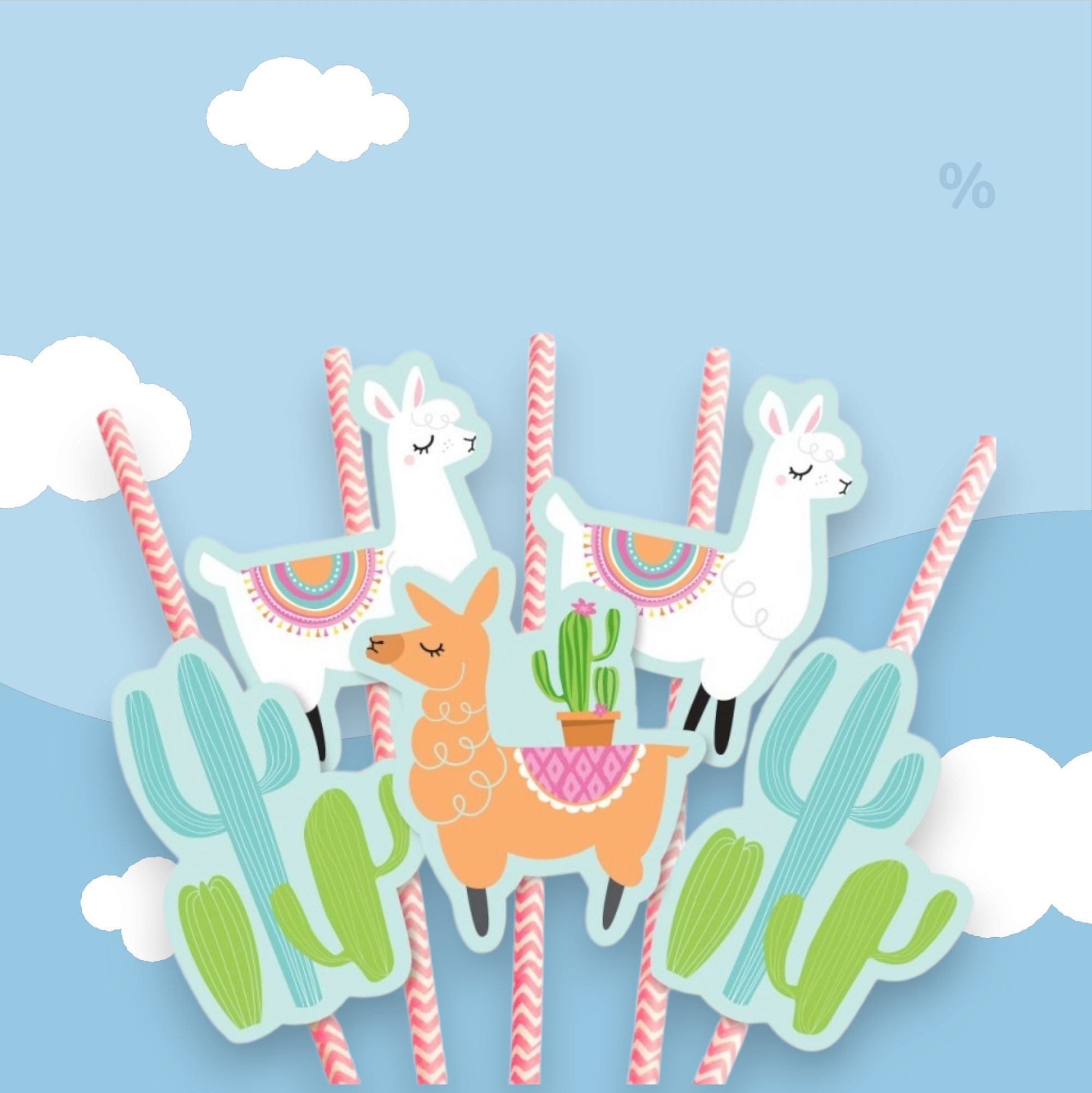 Disposable Paper Straws Cactus Llama 1pc