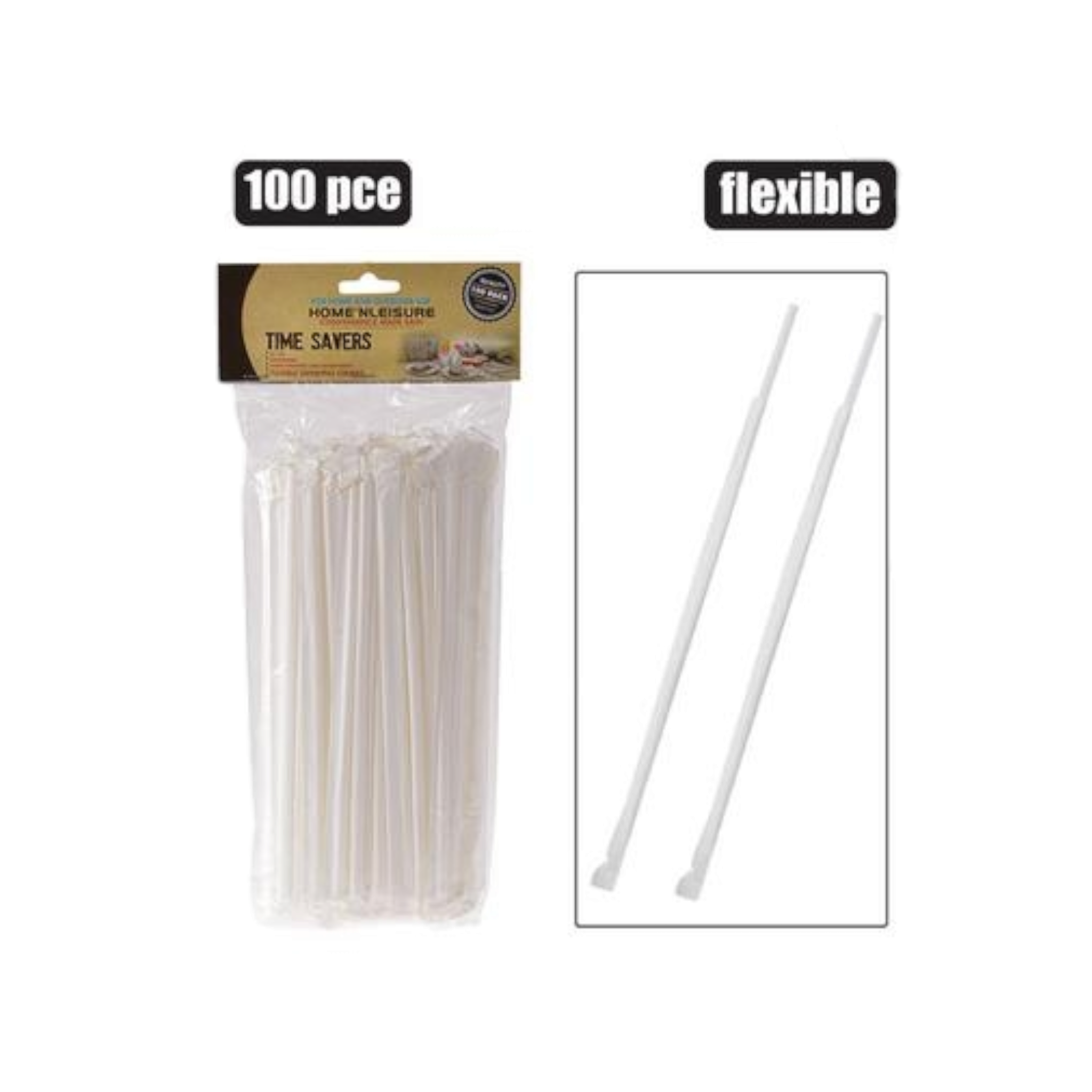 Time Savers Flexible Drinking Straws Wrapped 100pc