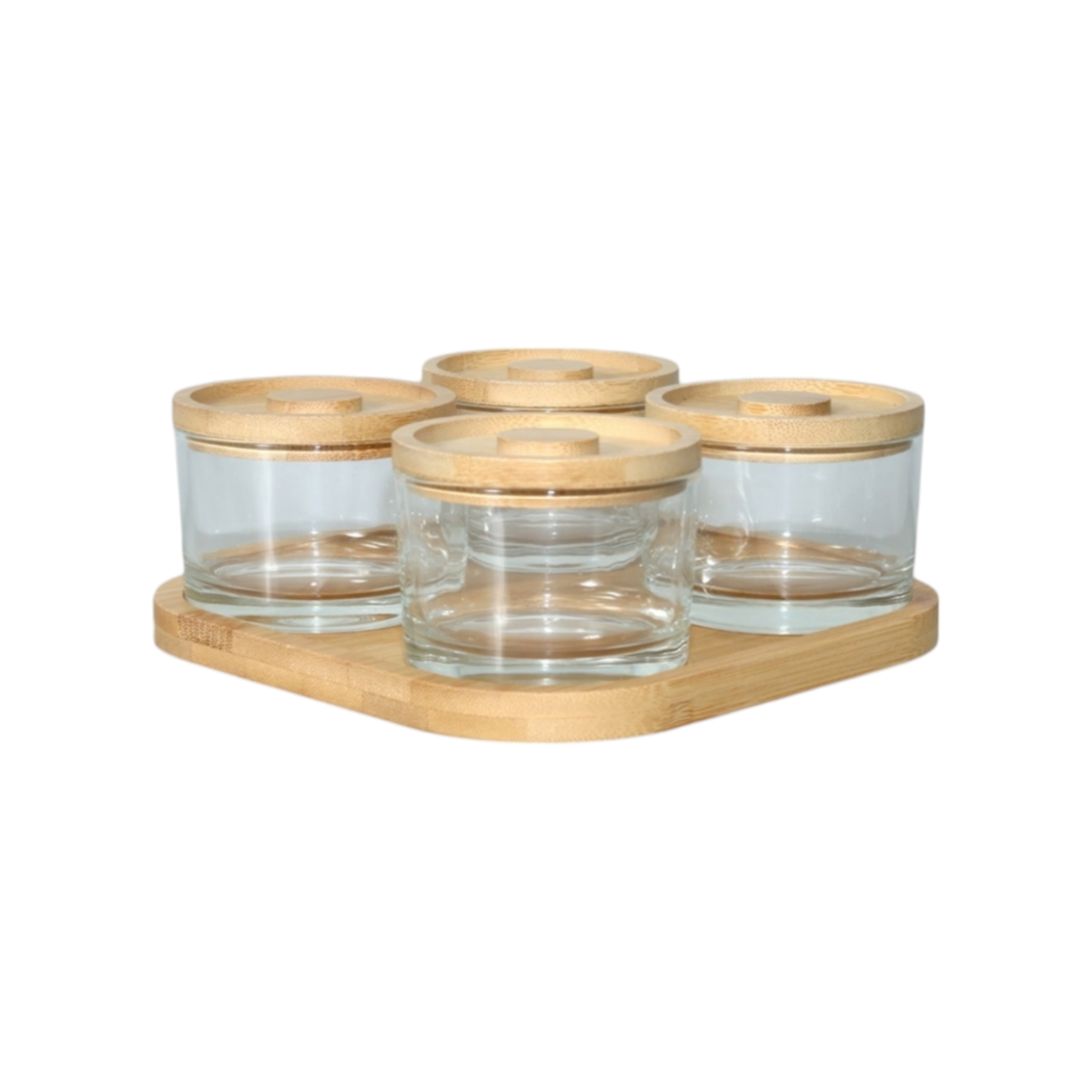 Aqua 4pc Condiment Set with Bamboo Lid on Tray 140ml