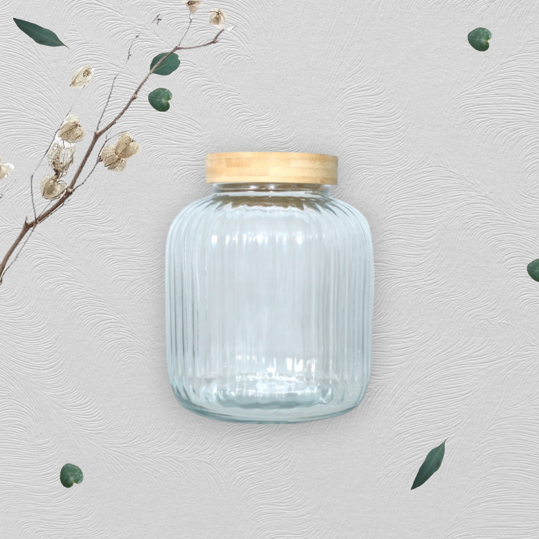 Aqua Glass Canister Jar with Bamboo Lid 3.8L