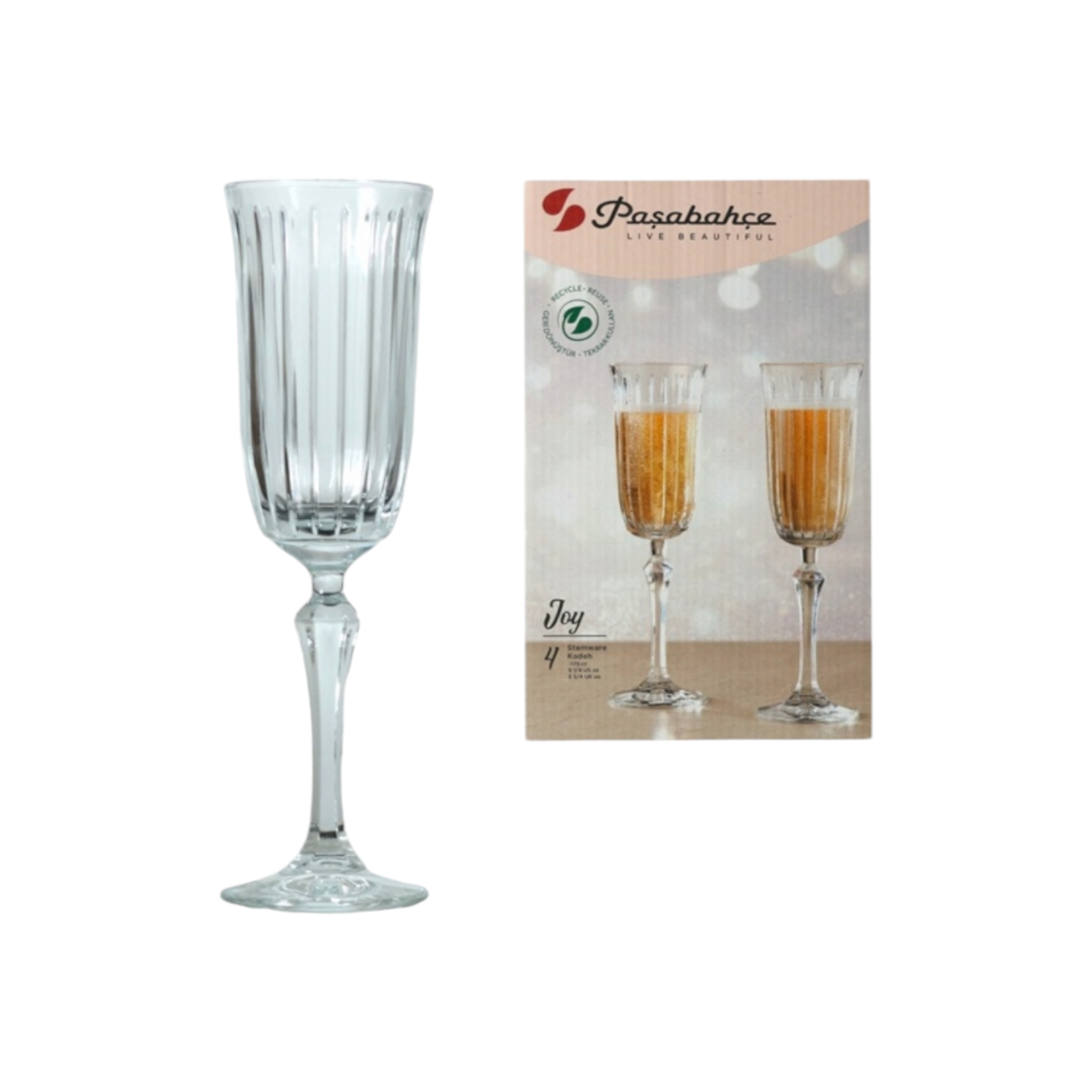 Pasabahce Joy Series Glass Tumbler 175ml Fluted Champagne 4pack