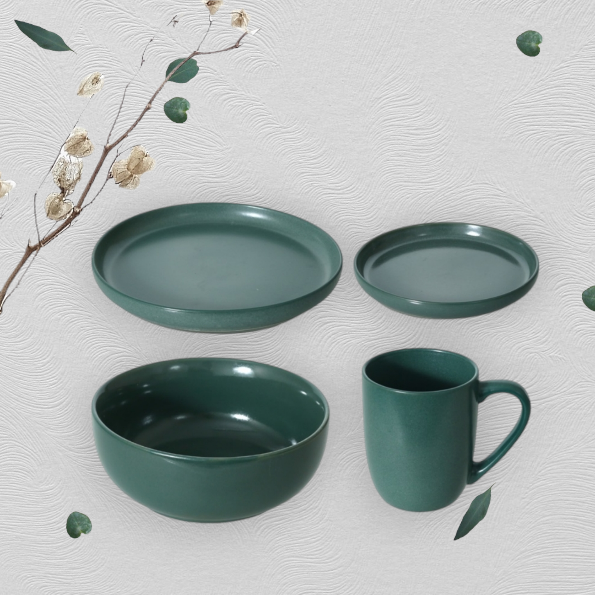 Ceramic Dinner Set Green 16pc