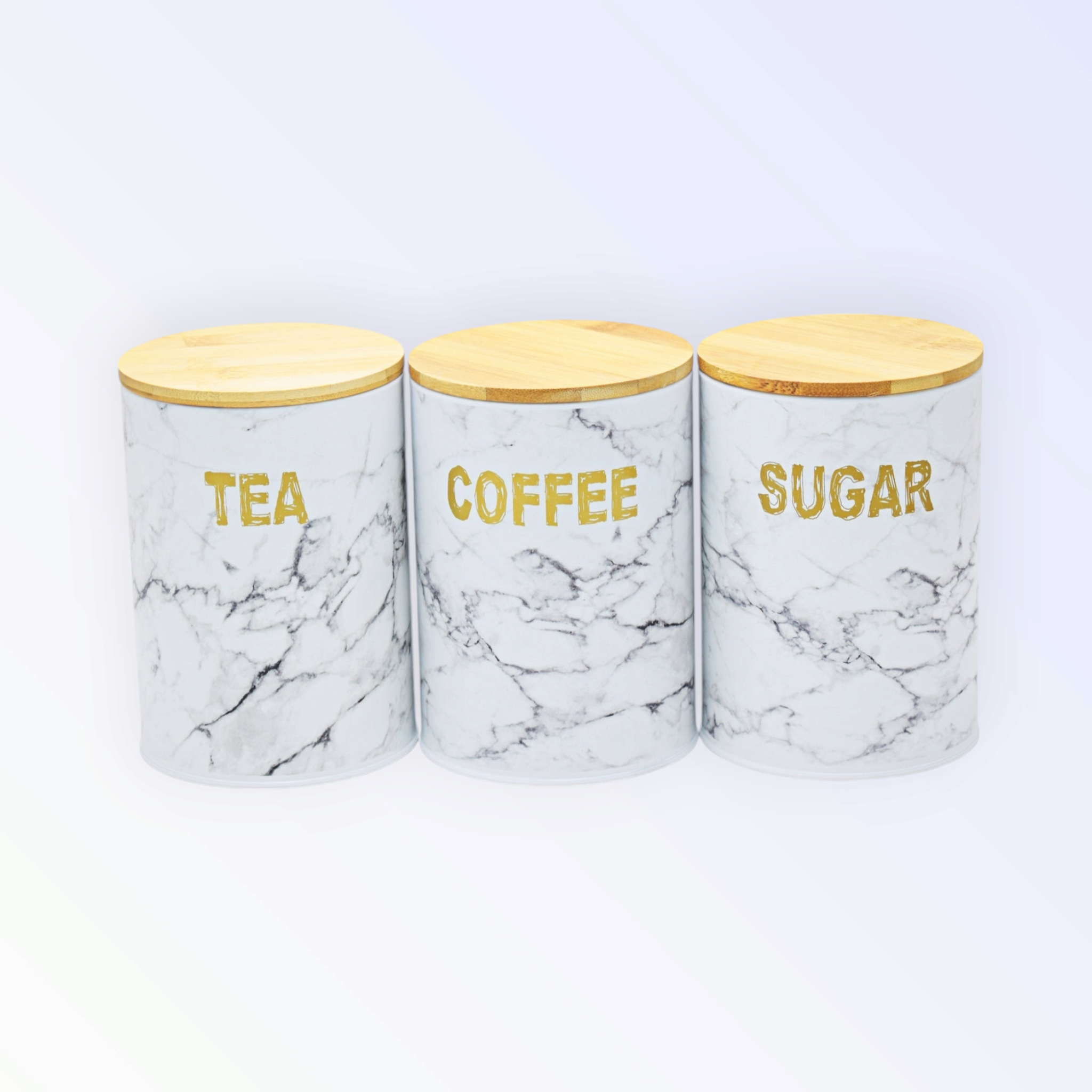 Aqua Marble Canister 3pc Set White & Grey Bamboo Lid 26496