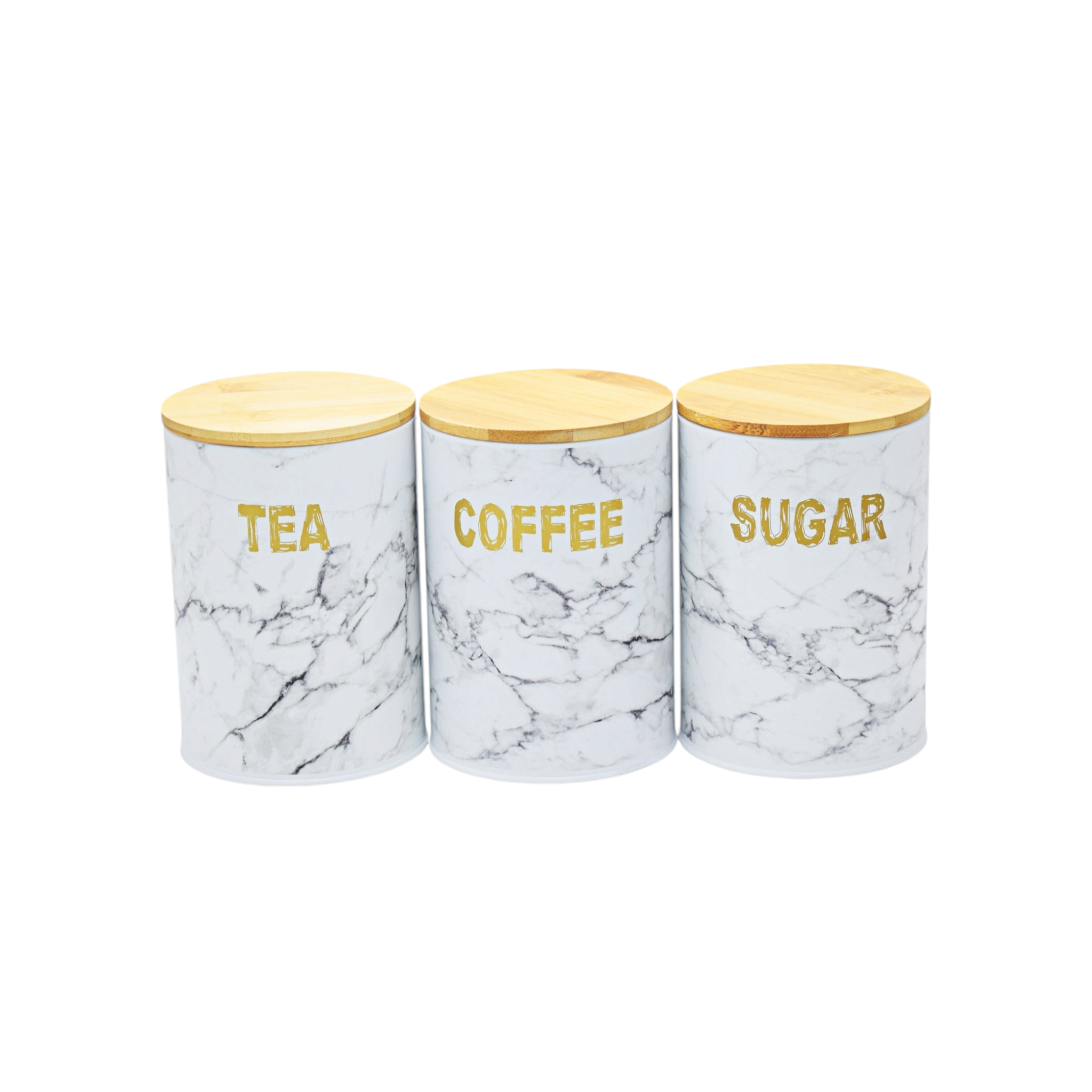 Aqua Marble Canister 3pc Set White & Grey Bamboo Lid 26496