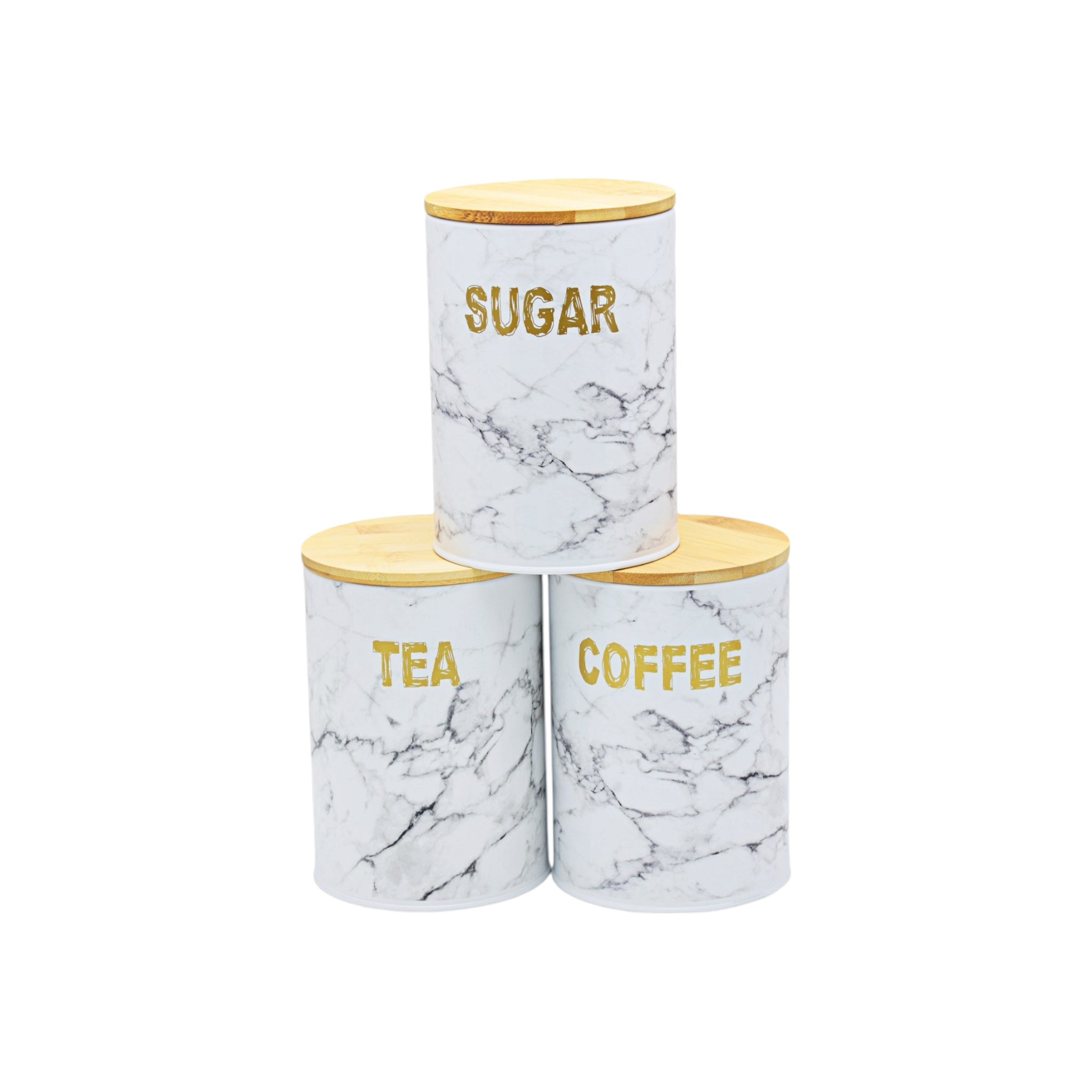 Aqua Marble Canister 3pc Set White & Grey Bamboo Lid 26496