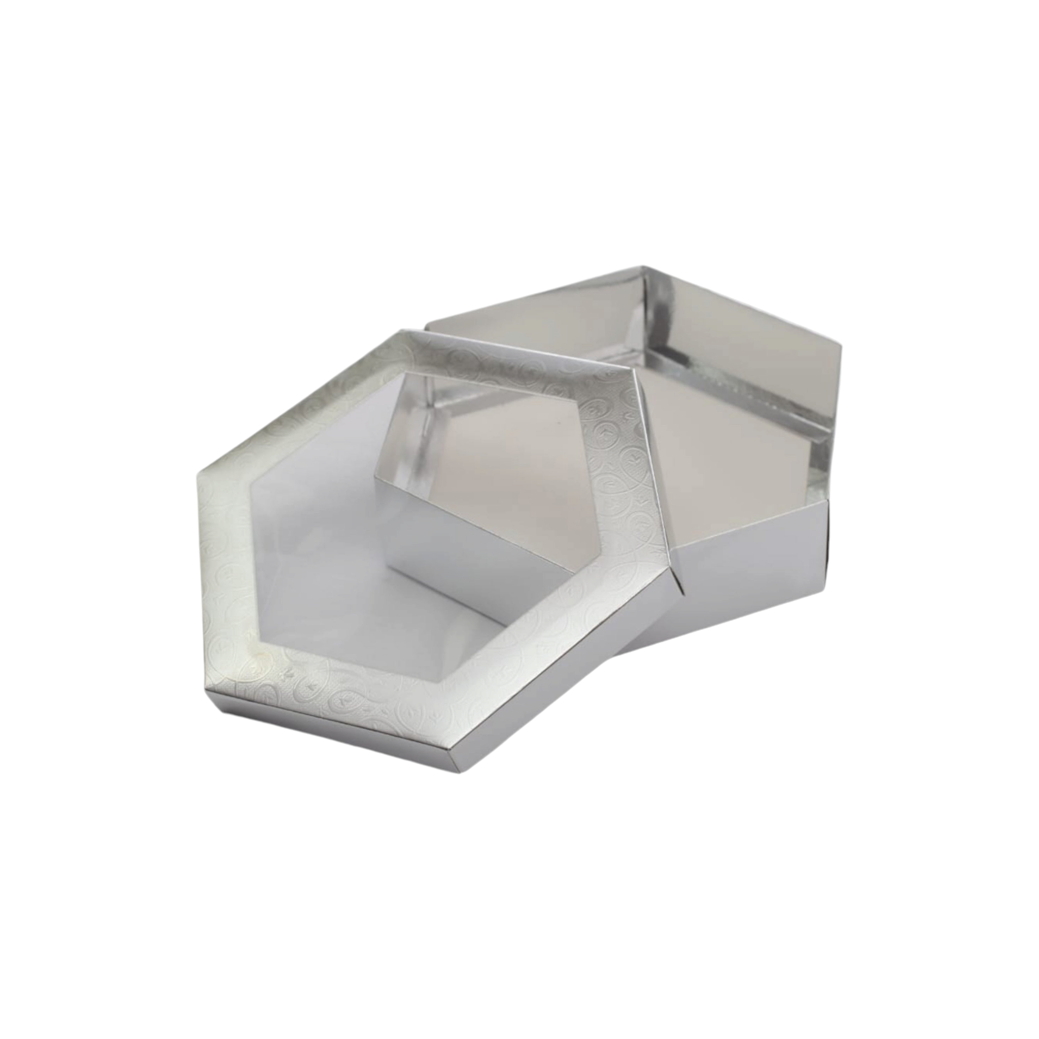 Gift Biscuit Paper Box Hexagon Silver 19x19x5cm Clear Window XPP239-S