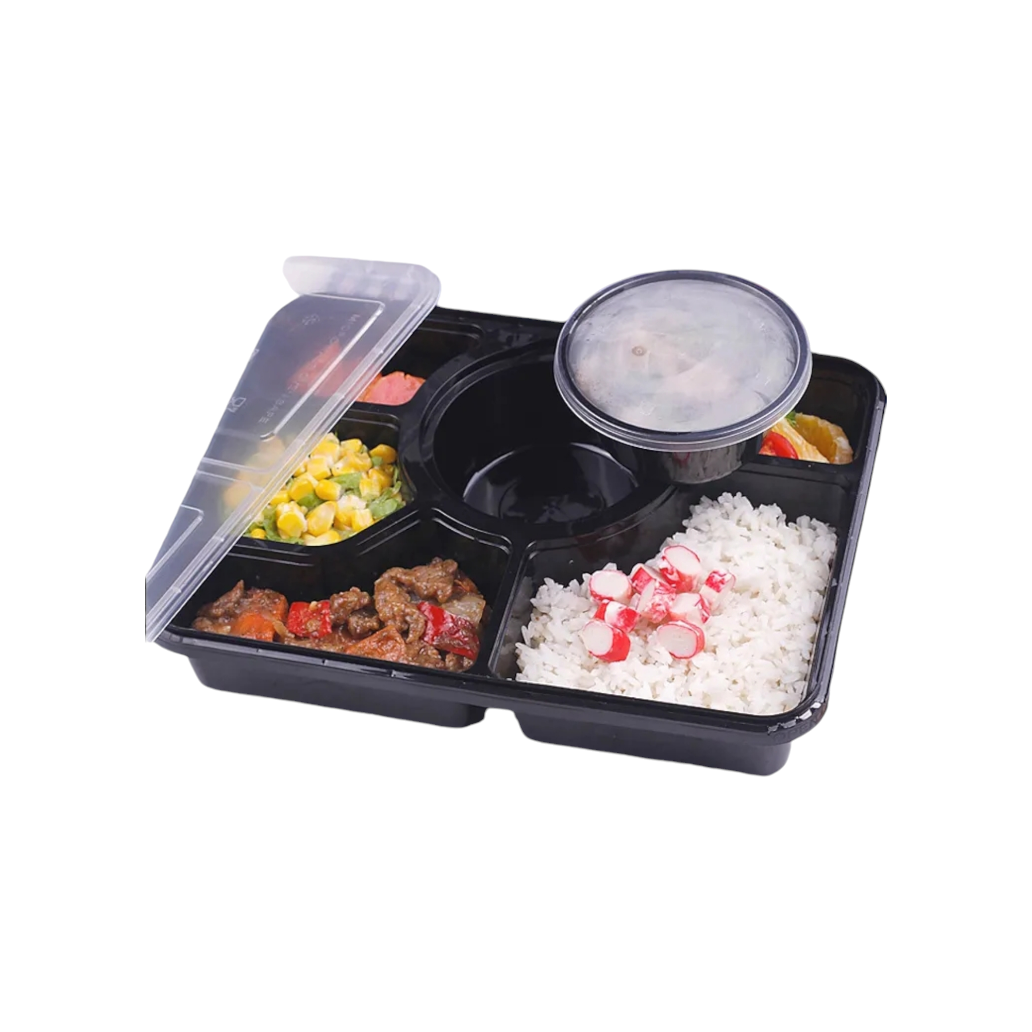 Takeaway Lunch Box 6-Division with Clear PVC Lid 26x22x5cm