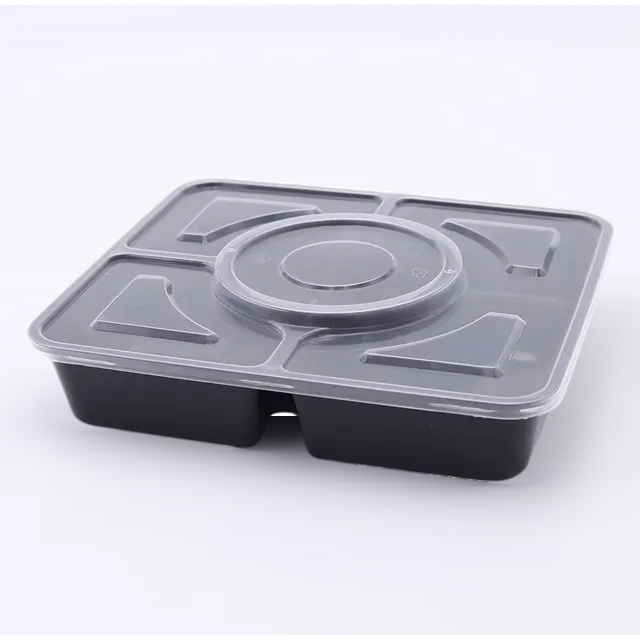 Takeaway Lunch Box 6-Division with Clear PVC Lid 26x22x5cm