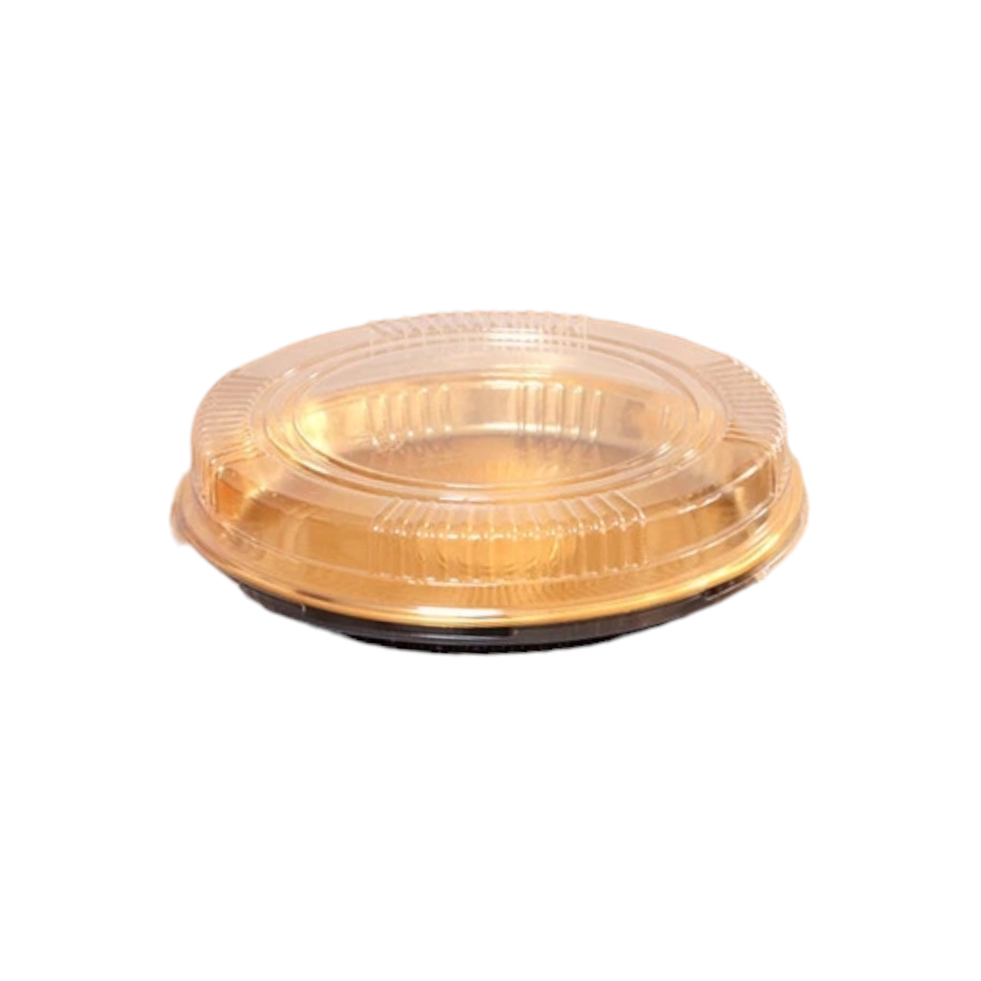 Disposable Serving To Go Plastic Round Tray Gold with Lid Large 32x8cm