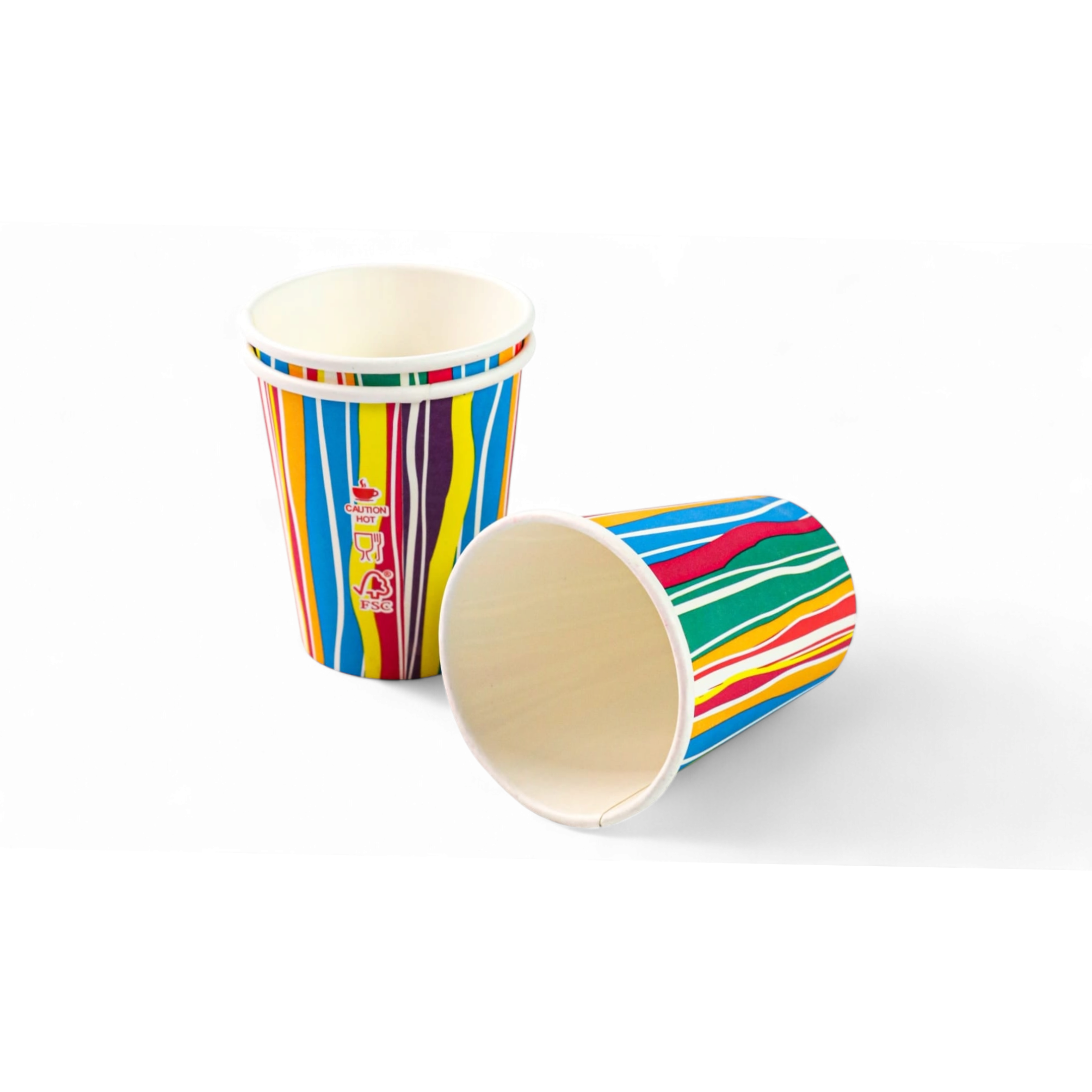 350ml Paper Coffee Cups Single Wall Colour Stripes 5pack