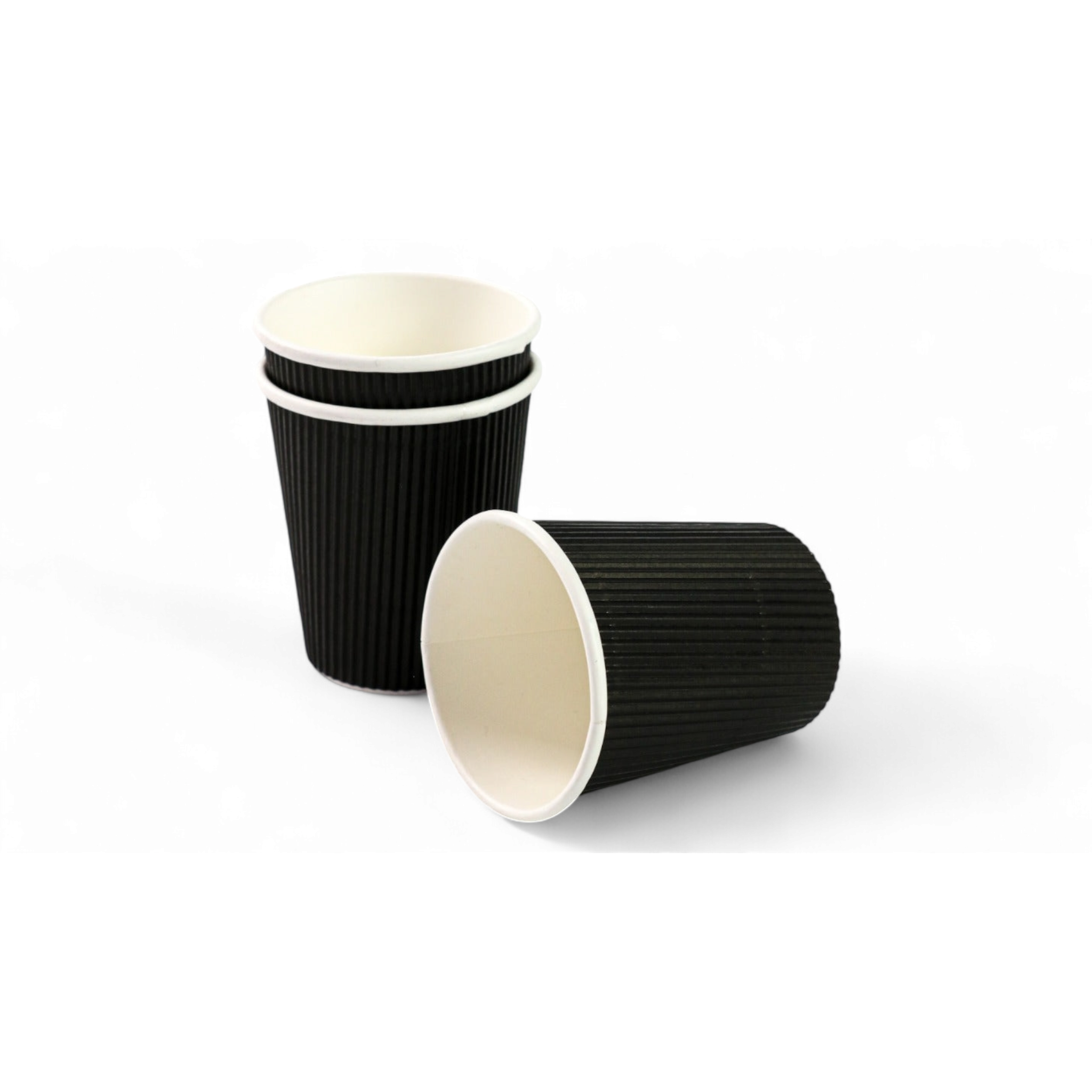 250ml Ripple Paper Coffee Cup Horizontal Black with Black Sip Lid 10pack