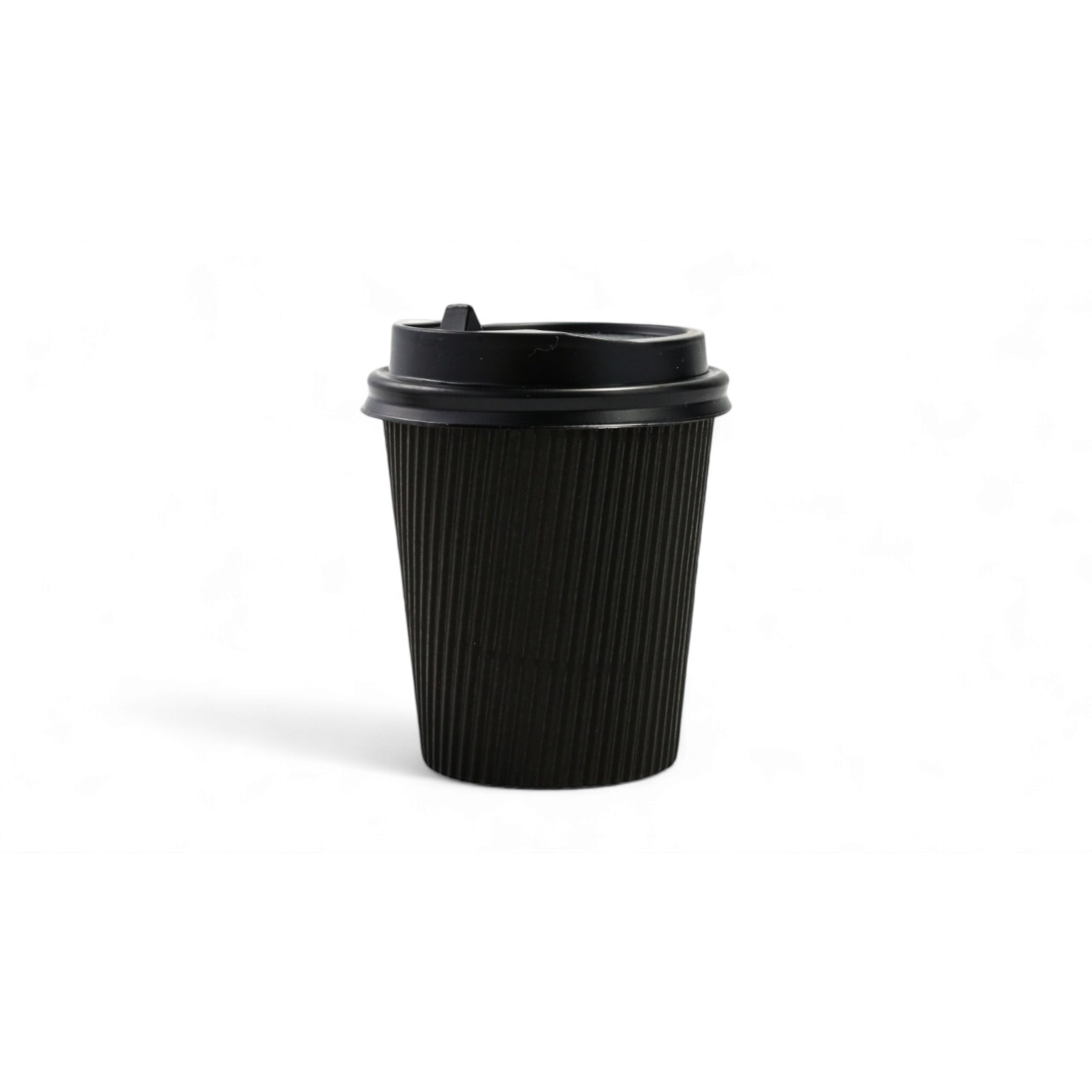 250ml Ripple Paper Coffee Cup Horizontal Black with Black Sip Lid 10pack