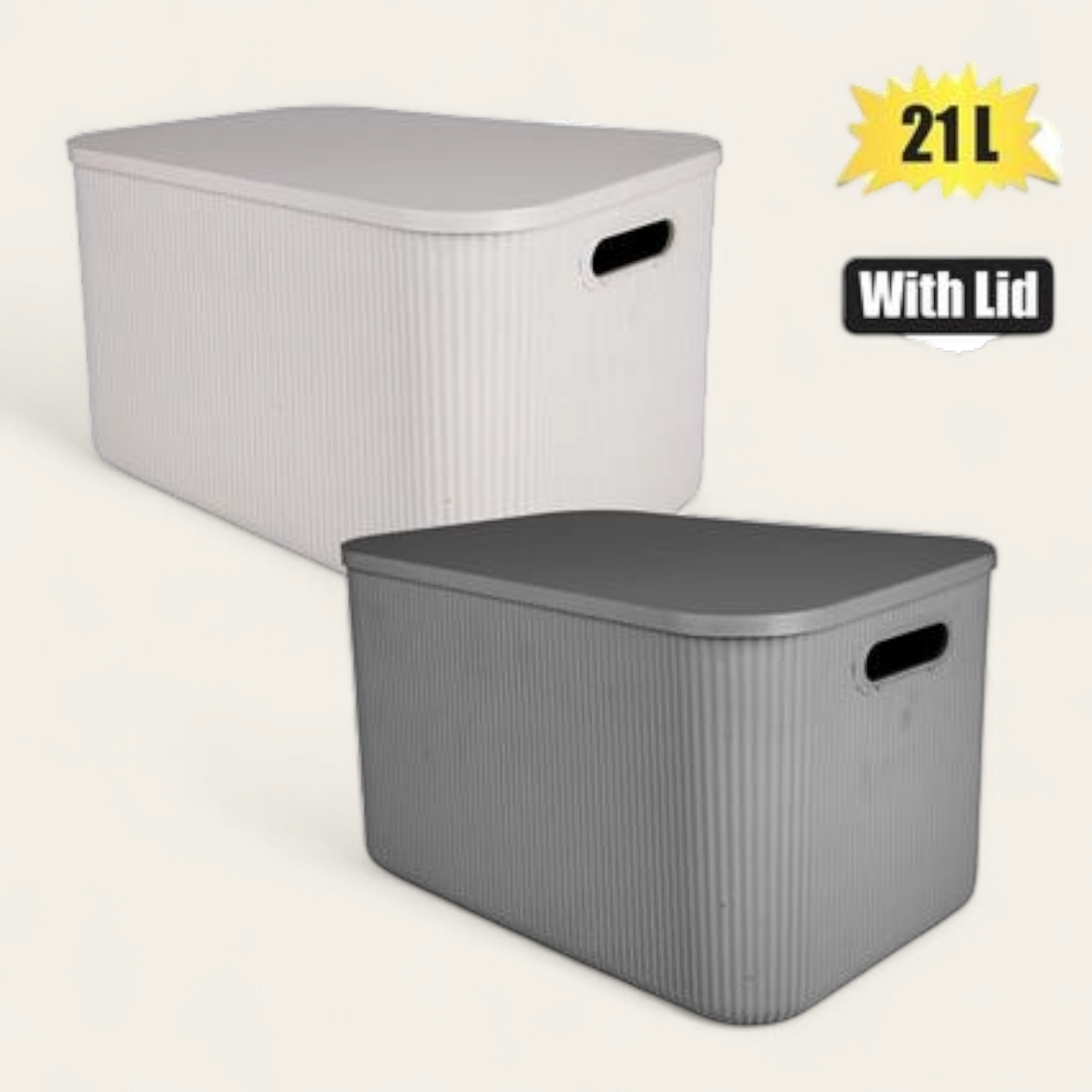 Multipurpose Plastic Storage Box Shell Design with Lid 21L