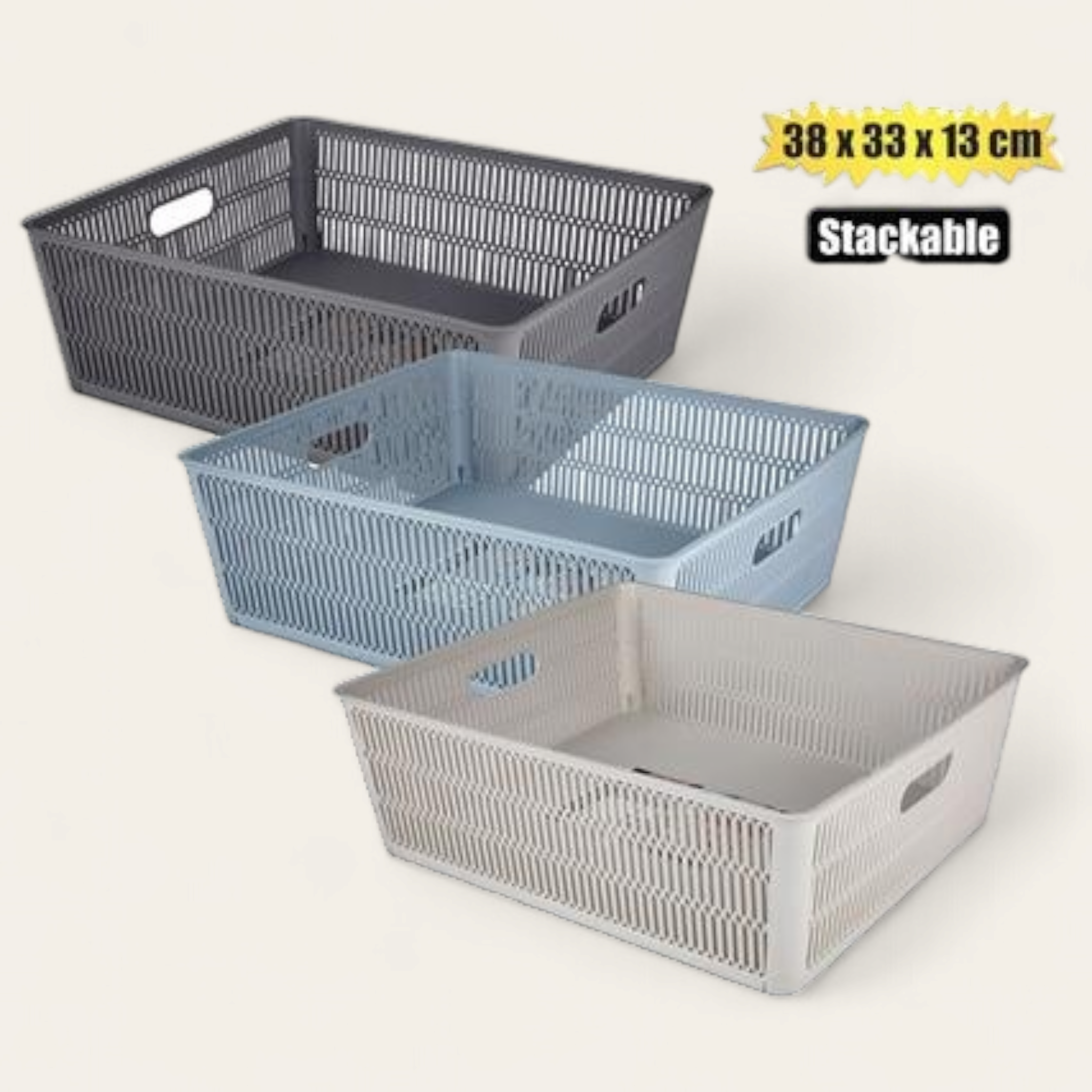 Stackable Plastic Basket 12L 38x33x13cm