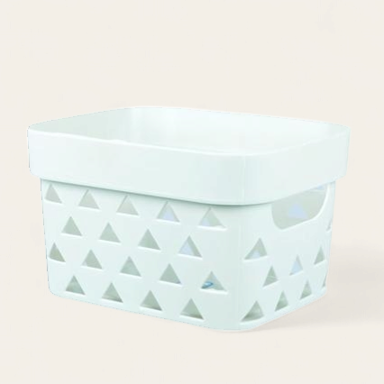 Plastic Storage Basket Triangle Pattern 21x17x12cm with Carry Handle use variabt code