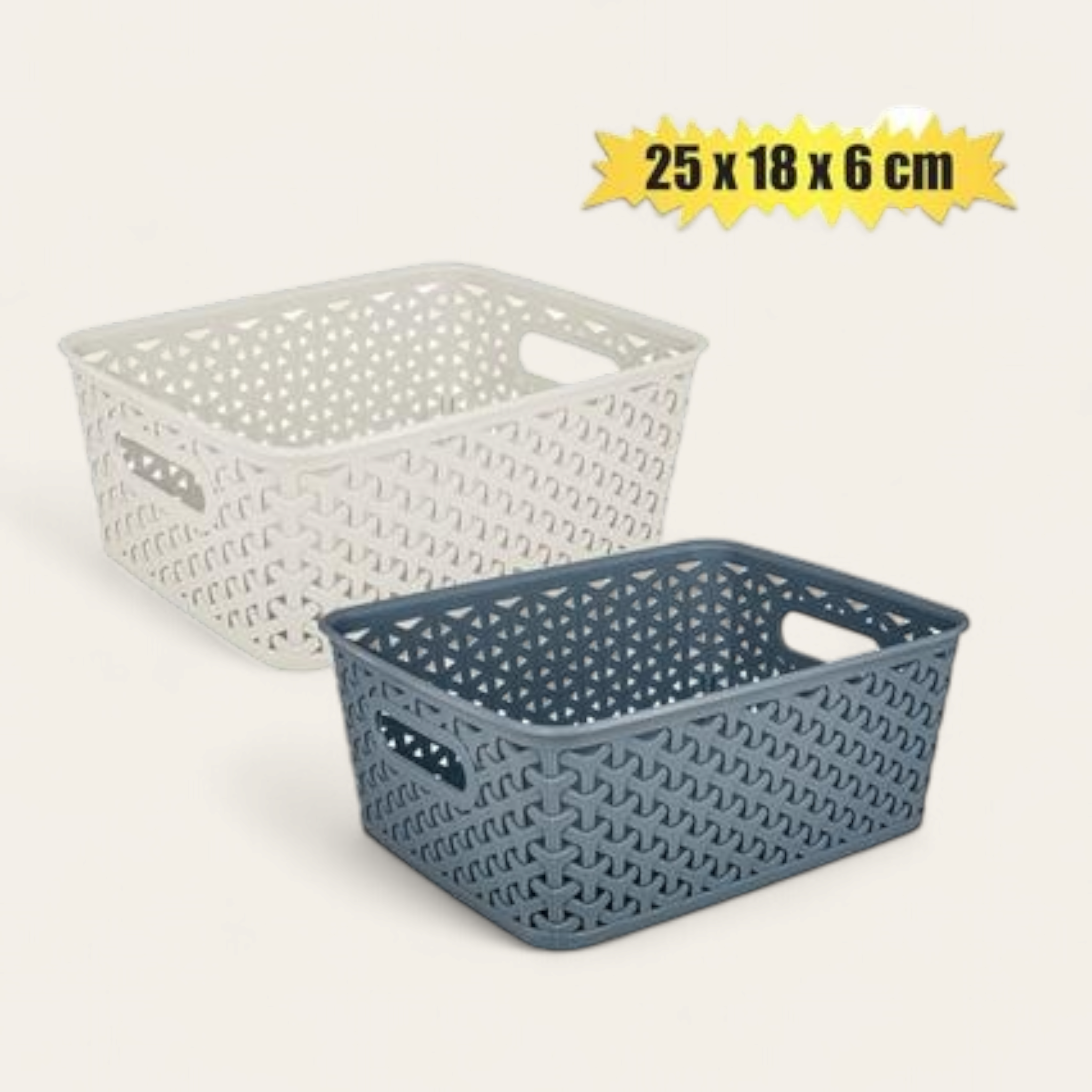 Jute Plastic Basket 2.5L 25x18x6cm with Carry Handle