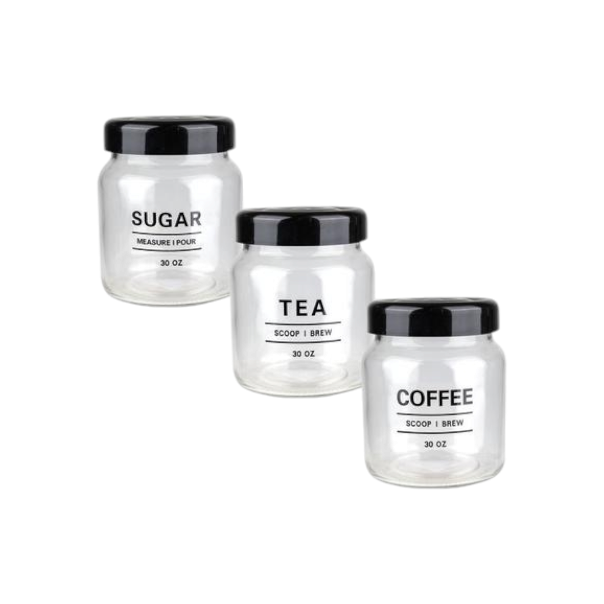 Glass Storage Jar 3pc Set Sugar- Tea-Coffee 850ml