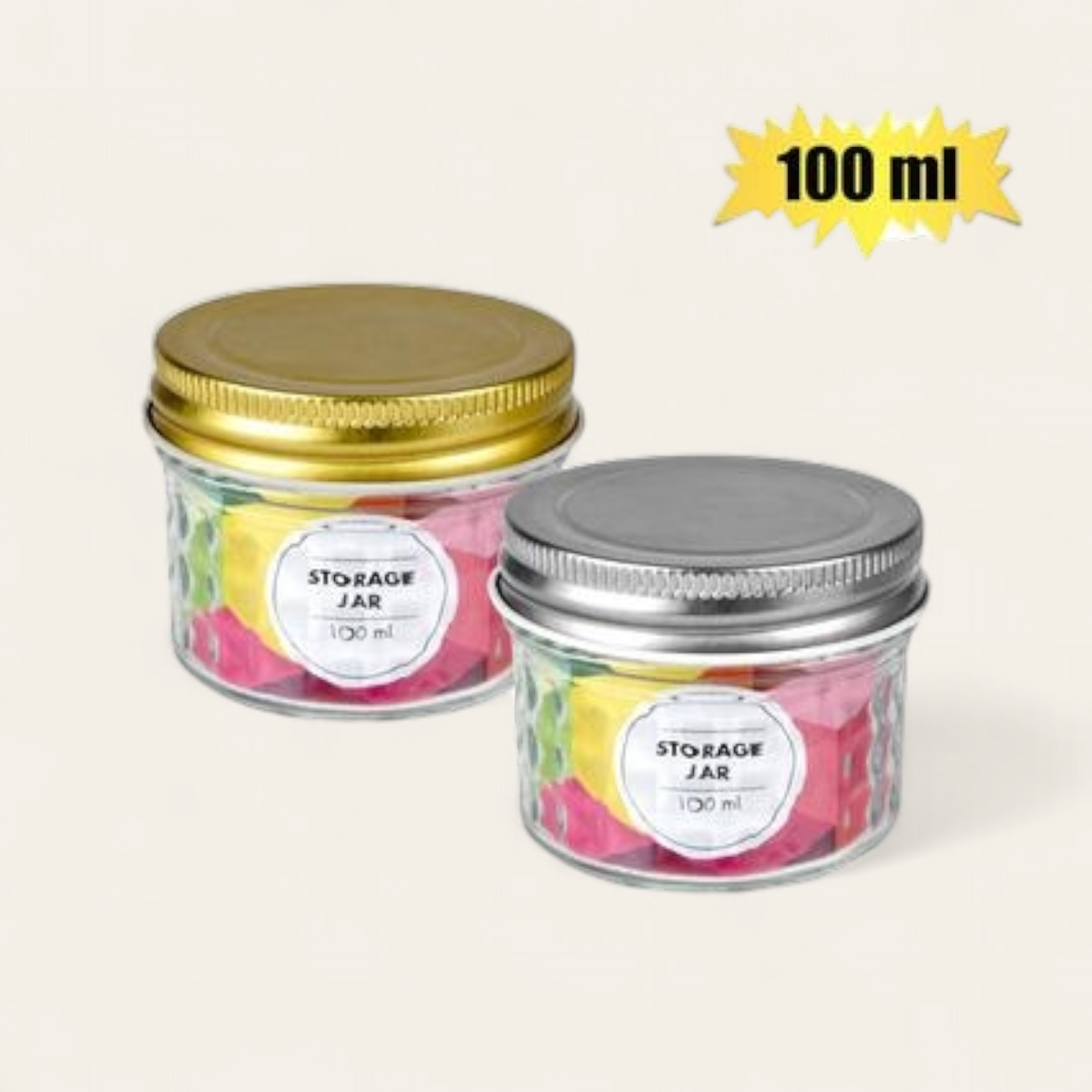 Storage Glass Jar Embossed with Metal Lid 100ml