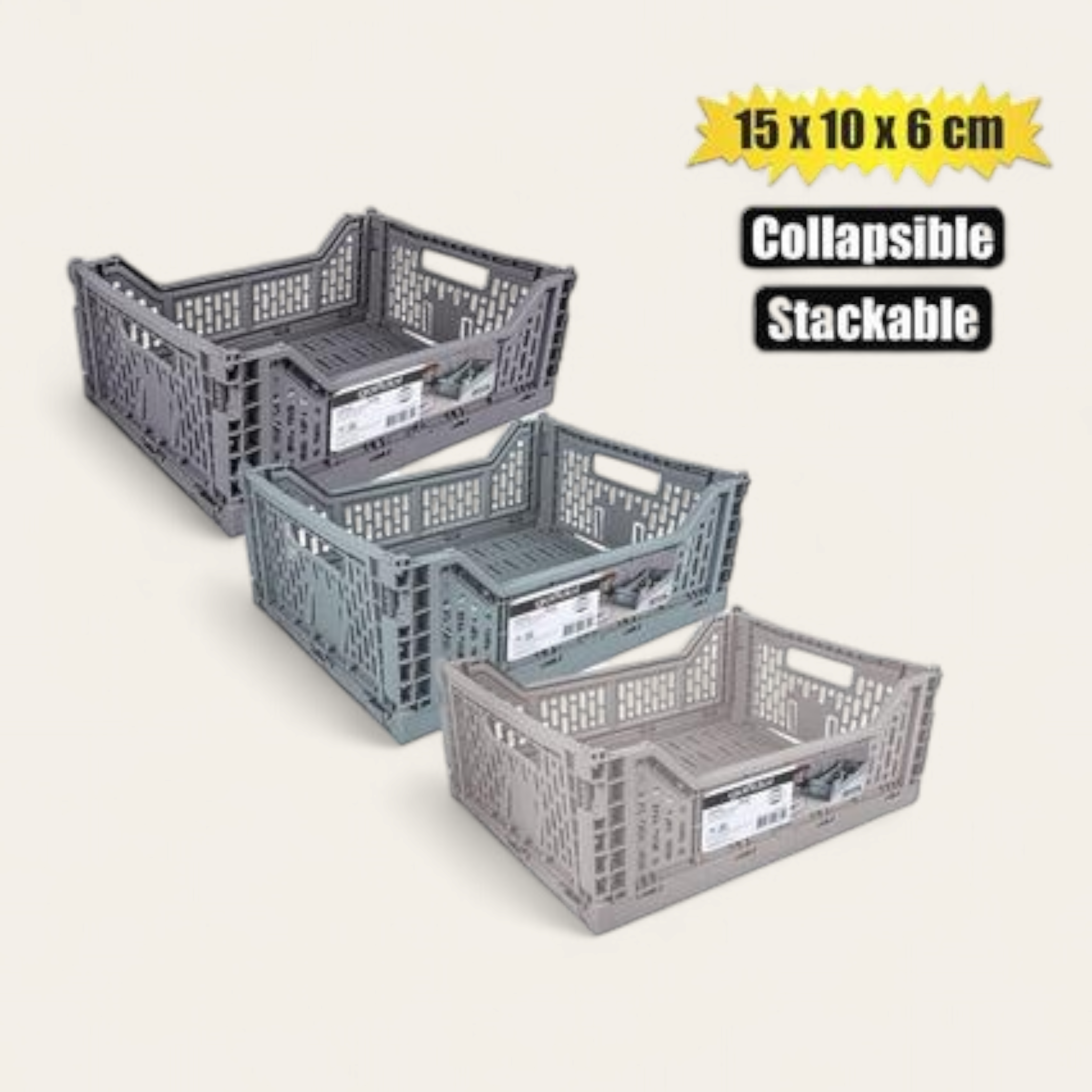 Collapsible Plastic Storage Basket 15x10x6cm 600ml