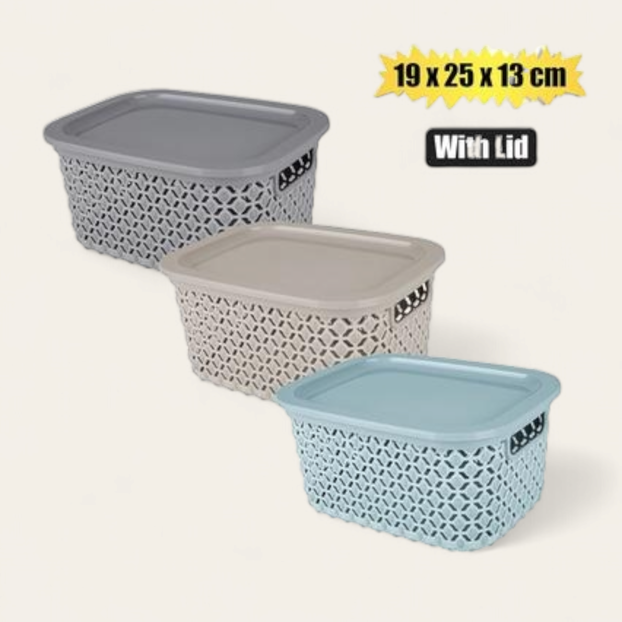 Pointy Plastic Storage Basket with Lid 19x25x13cm