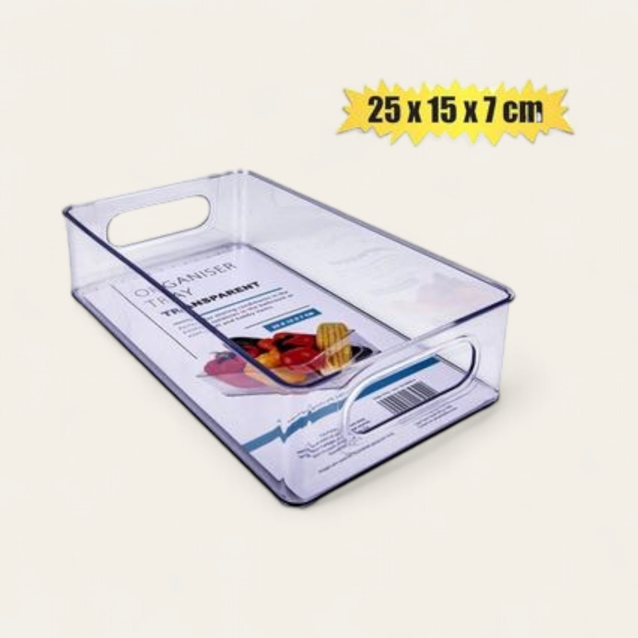 Fridge Organiser Tray Clear 25x15x7cm with Carry Handle