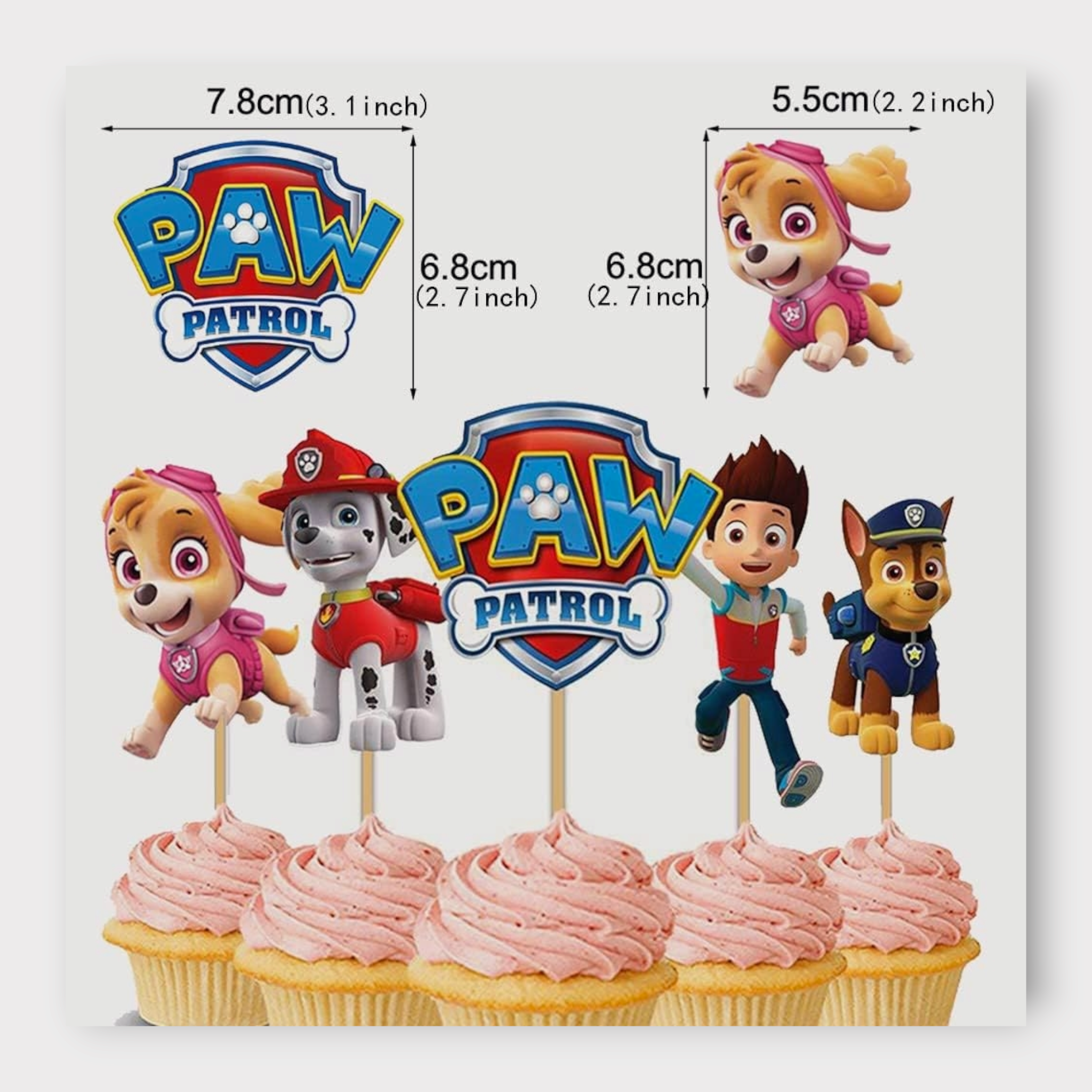 Acrylic Cake Topper Disney Paw Patrol Theme 8pc Set