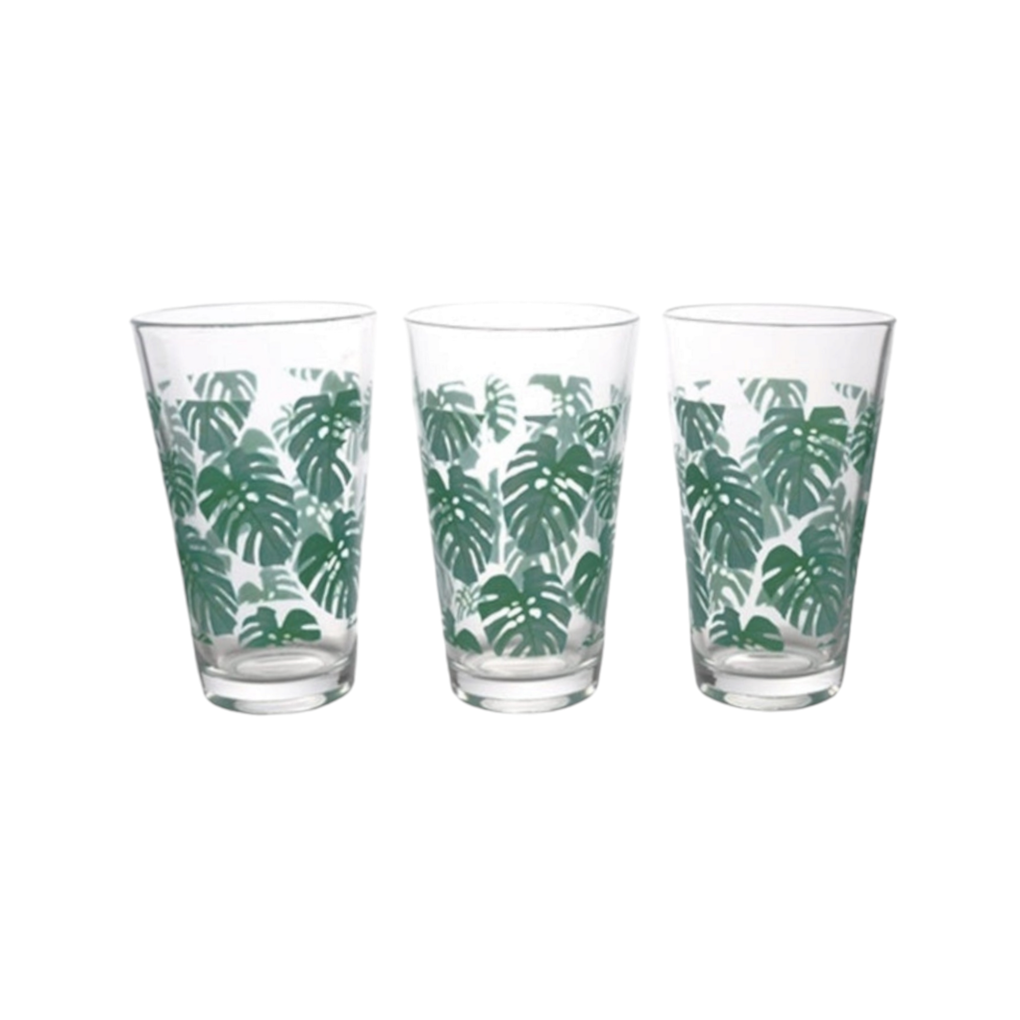 Hiball Glass Tumbler 3pc Patterned Green Leaves 12245