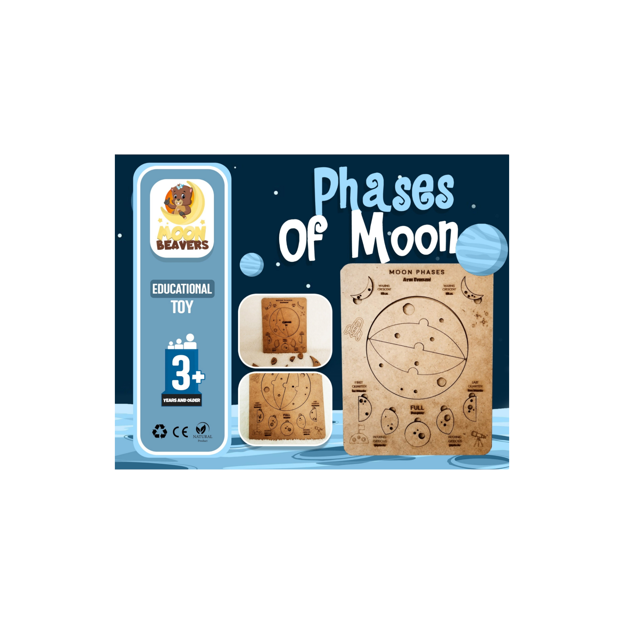 Educational Toy Moon Phases Puzzle 16x20cm MB44