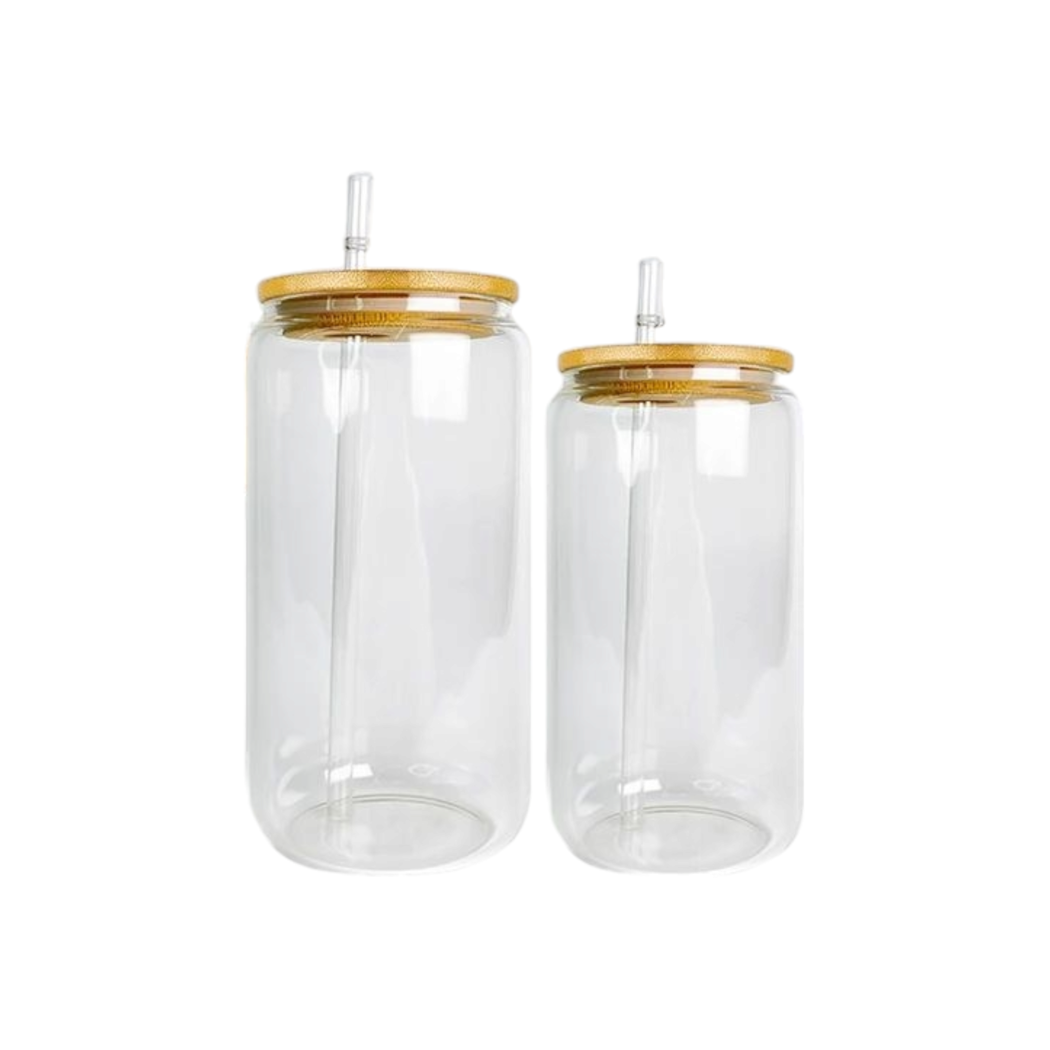 Glass Drinking Can Bottle with Bamboo Lid Corner Hole and Borosilicate Straw