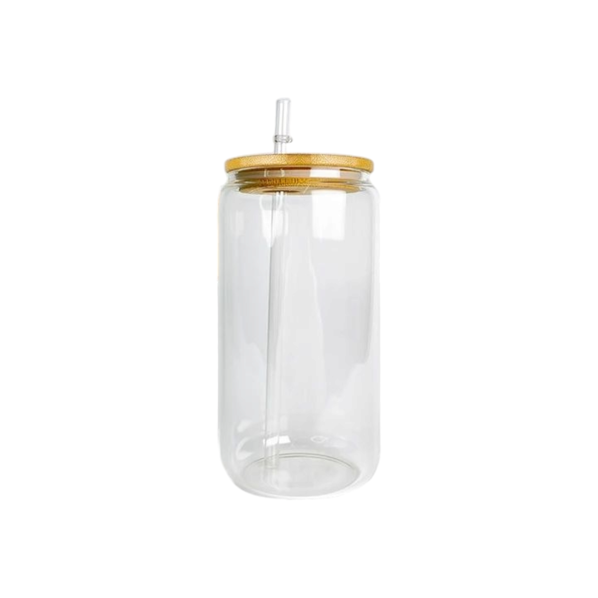 Glass Drinking Can Bottle with Bamboo Lid Corner Hole and Borosilicate Straw