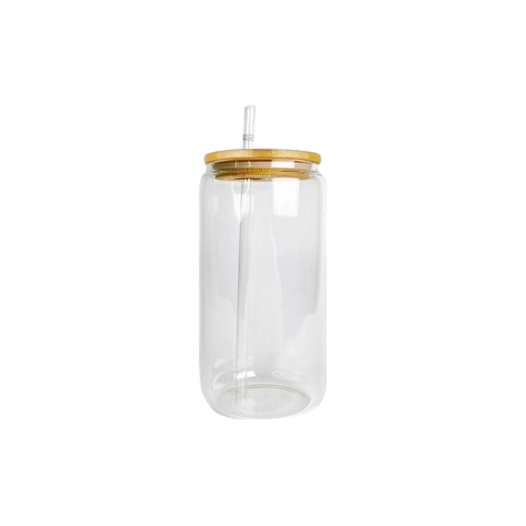 Glass Drinking Can Bottle with Bamboo Lid Corner Hole and Borosilicate Straw