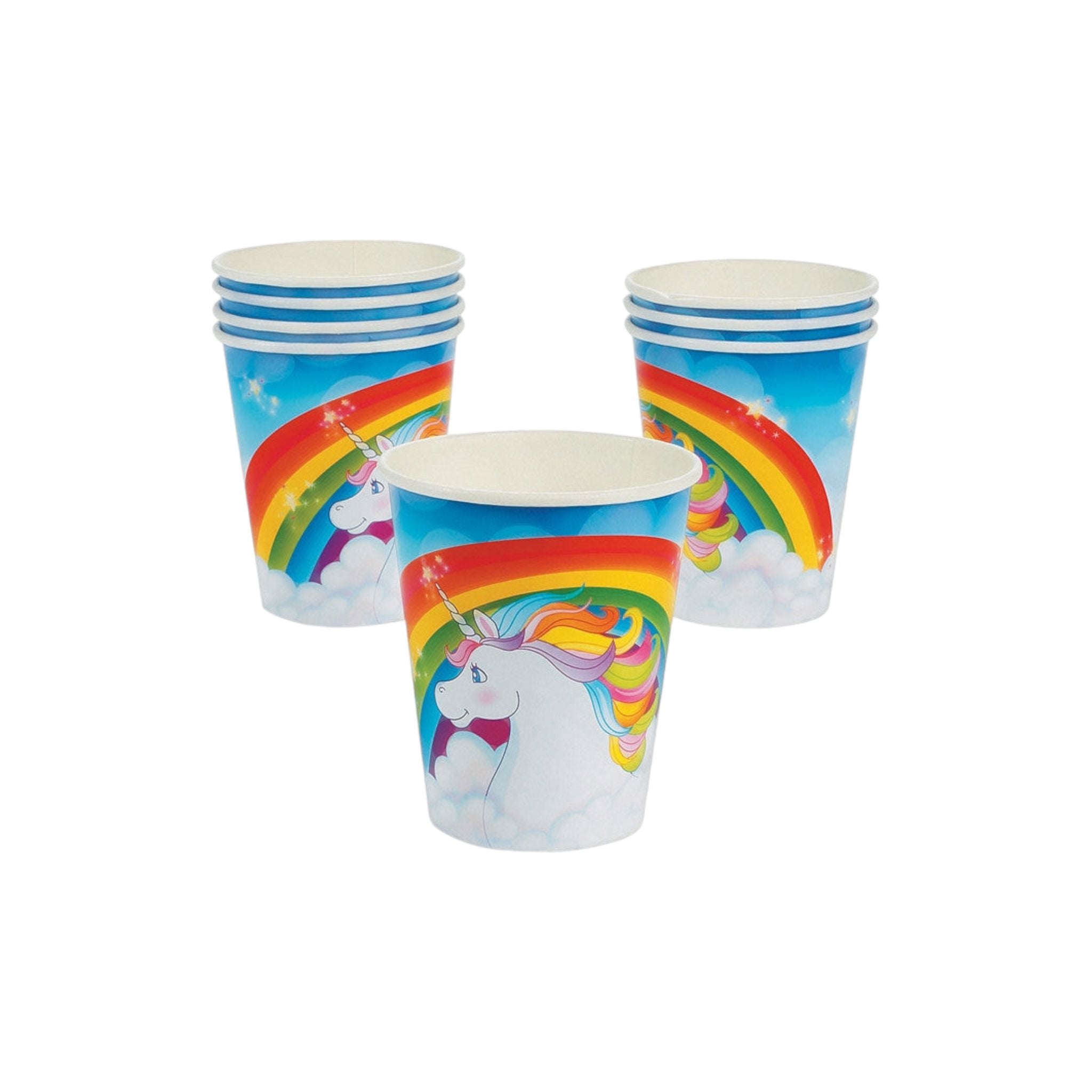 Disposable Party Paper Cup Blue Unicorn Print 10pack