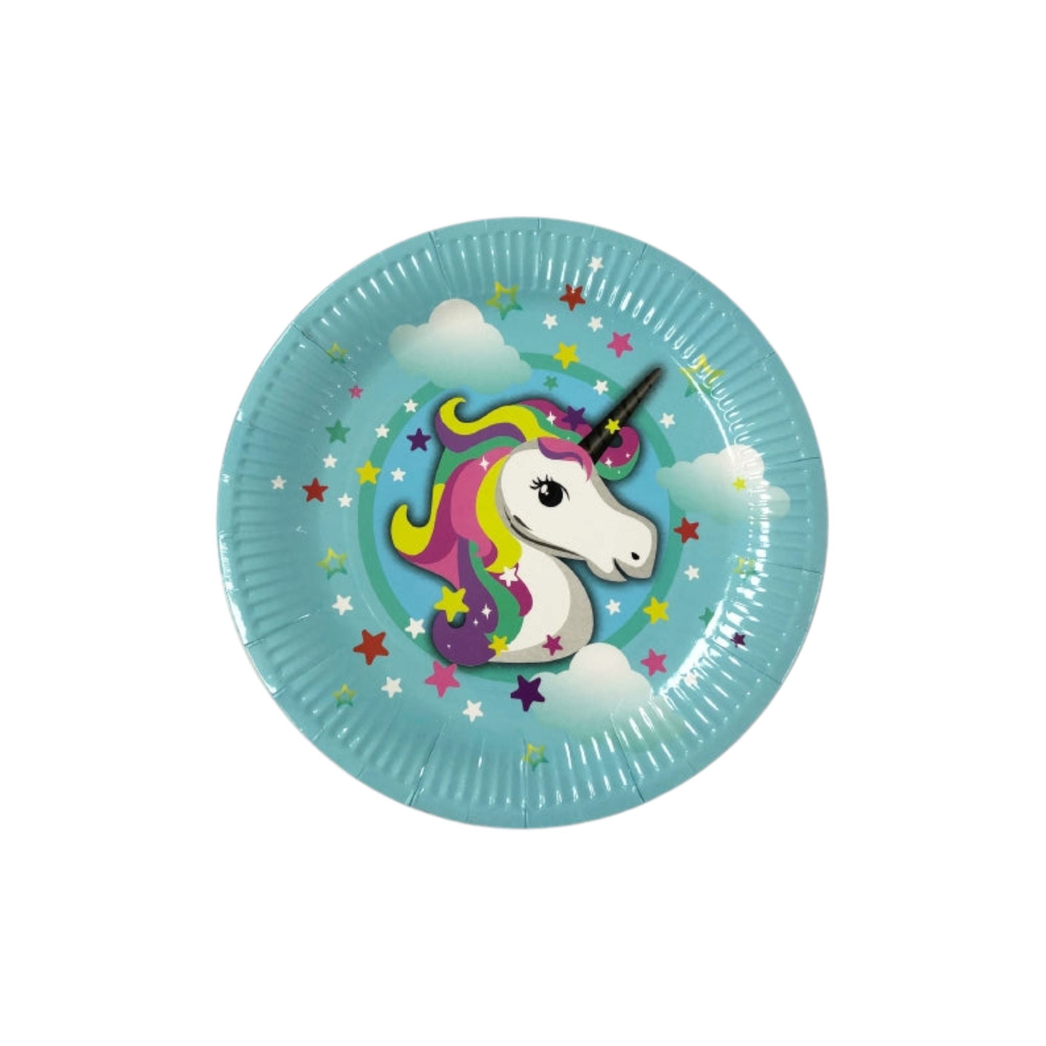 Disposable Party Paper Plate Blue 9inch Unicorn Print 10pc