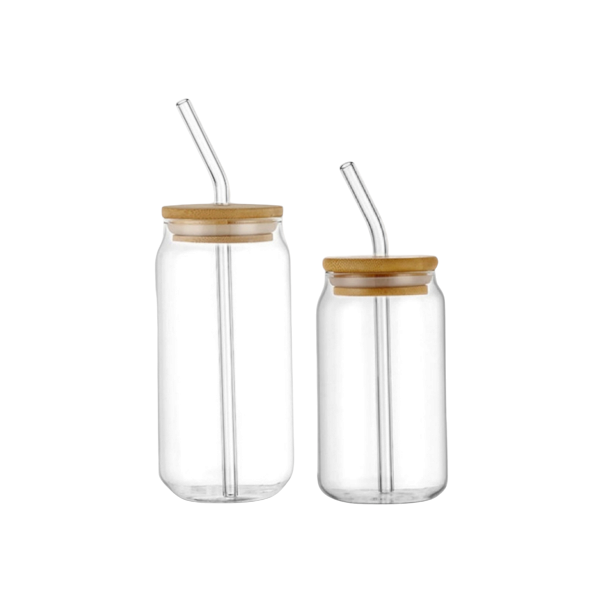 Glass Drinking Can Bottle with Bamboo Lid & Borosilicate Curved Straw