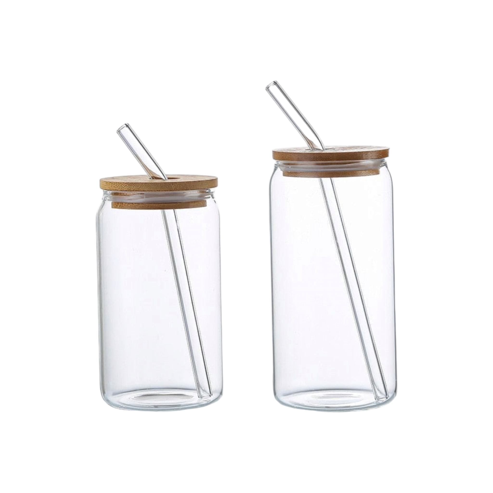 Glass Drinking Can Bottle with Bamboo Lid & Borosilicate Curved Straw