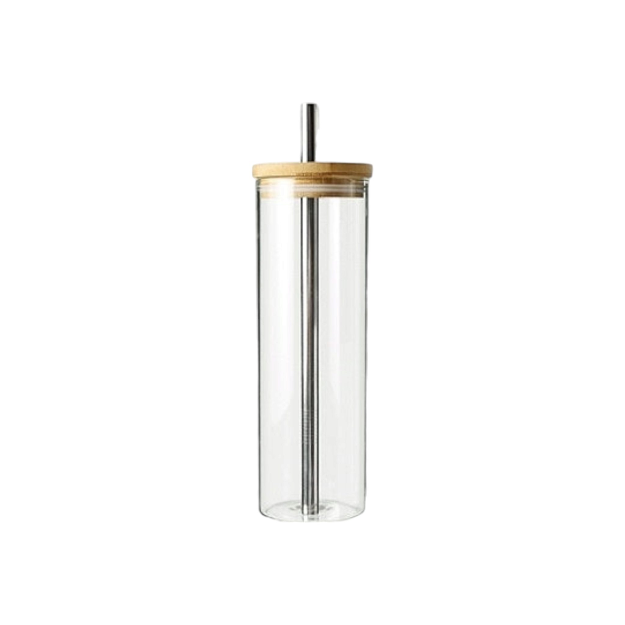 Glass Drinking Bottle with Bamboo Lid & Stainless Steel Straw 450ml