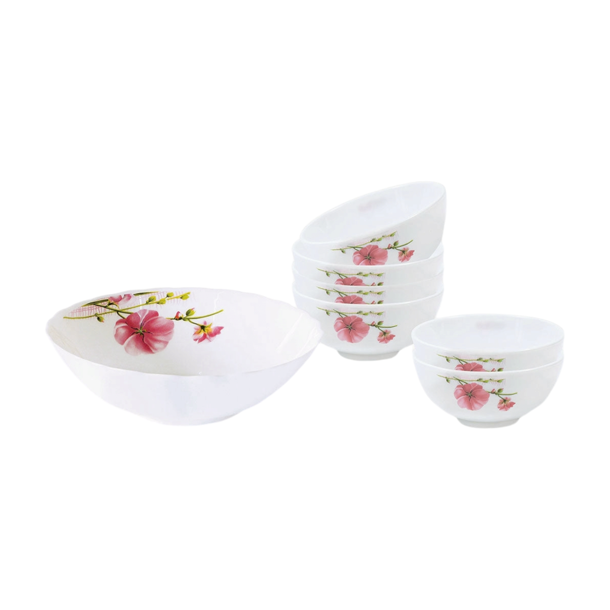 Aria Ceramic Soup Bowl 7pc Set with Flower Print