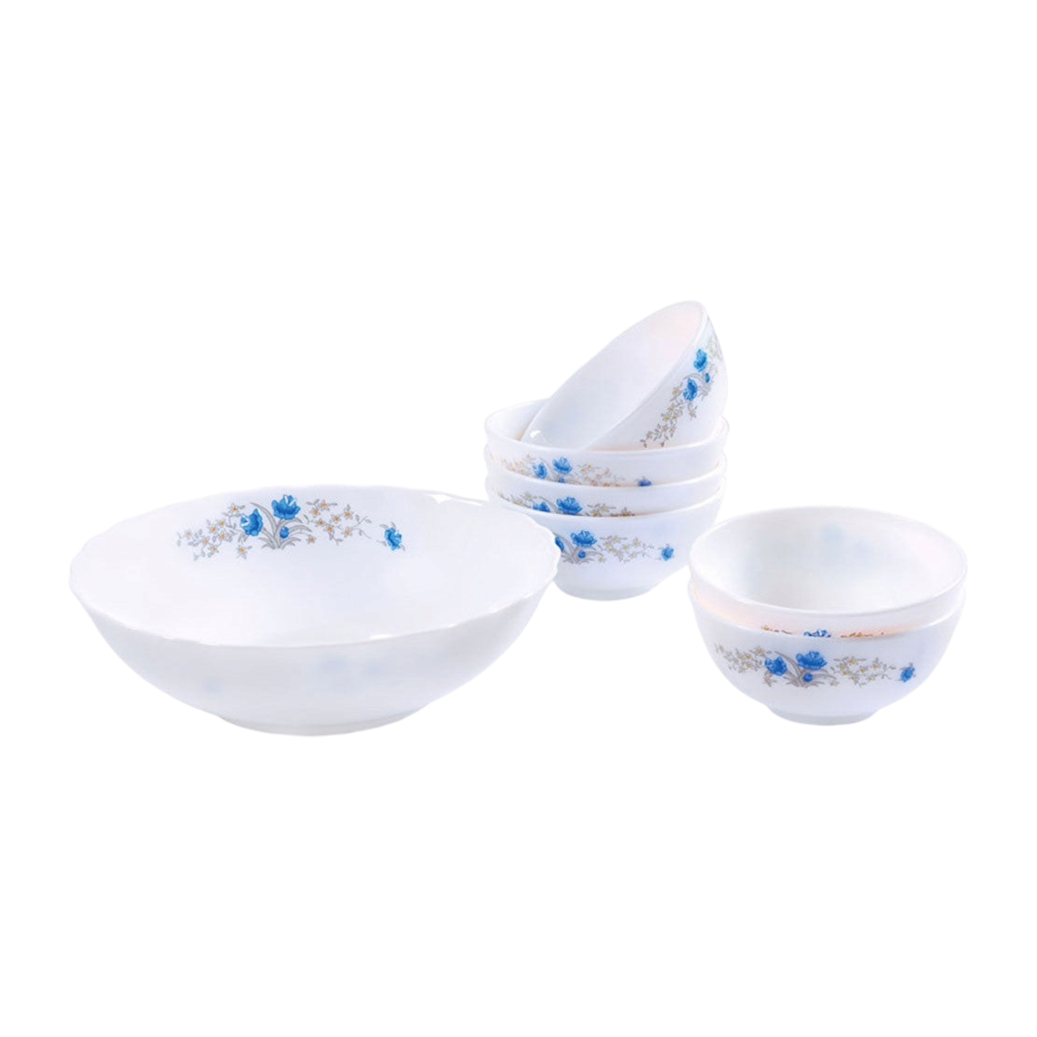 Aria Ceramic Soup Bowl 7pc Set with Flower Print