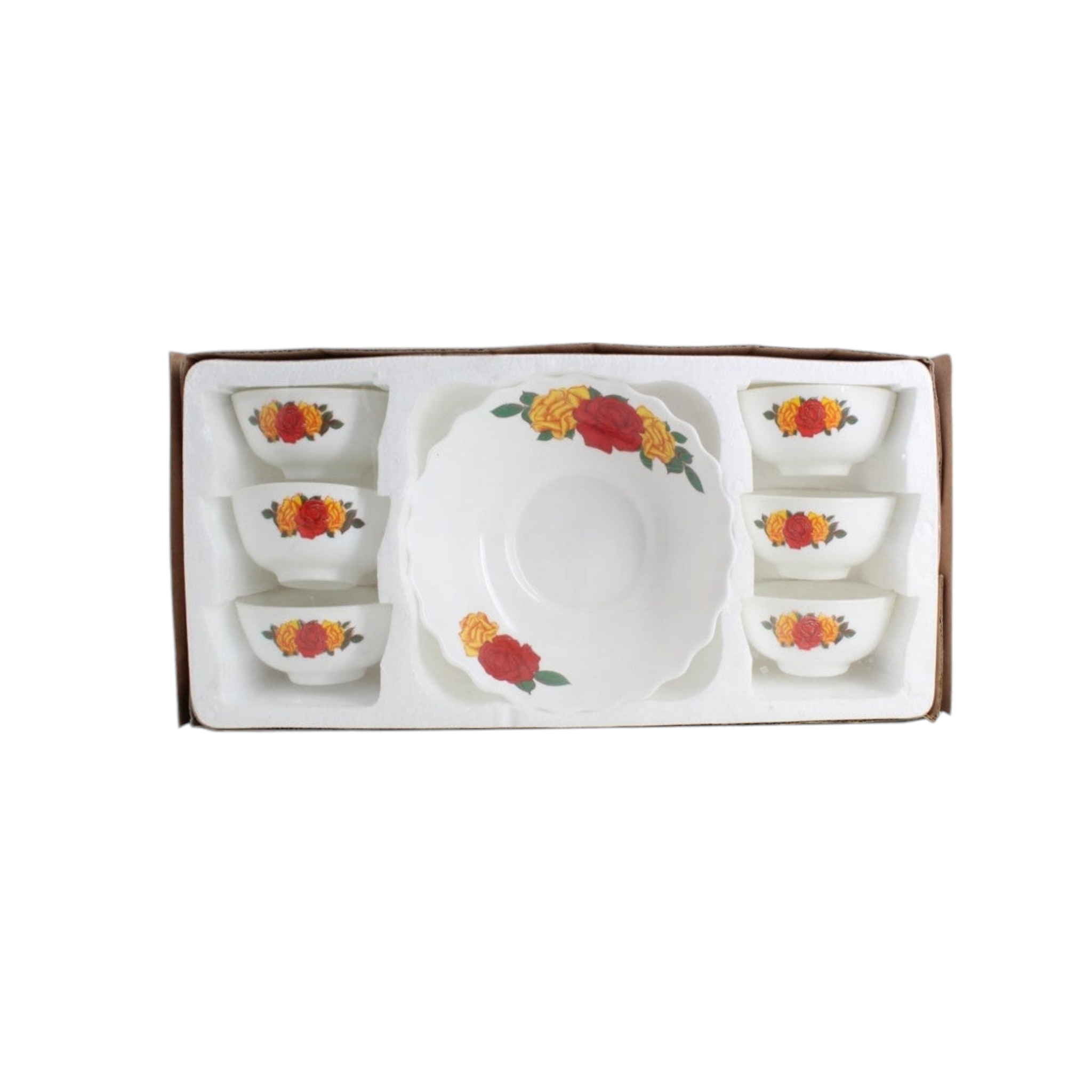 Aria Ceramic Soup Bowl 7pc Set with Flower Print